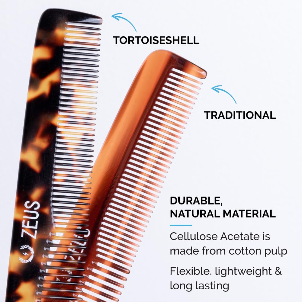 ZEUS Beard & Mustache Comb for Men, Handmade Saw-Cut Hair Comb for Untangling & Styling Beard (Traditional) V11