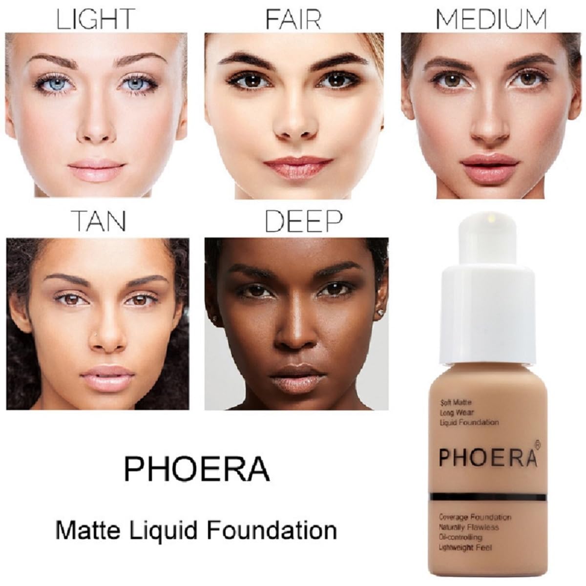 2 Pack Phoera Foundation, Long-Lasting Waterproof Oil Control Concealer Flawless Soft Matte Liquid Foundation.106 - Warm Sun