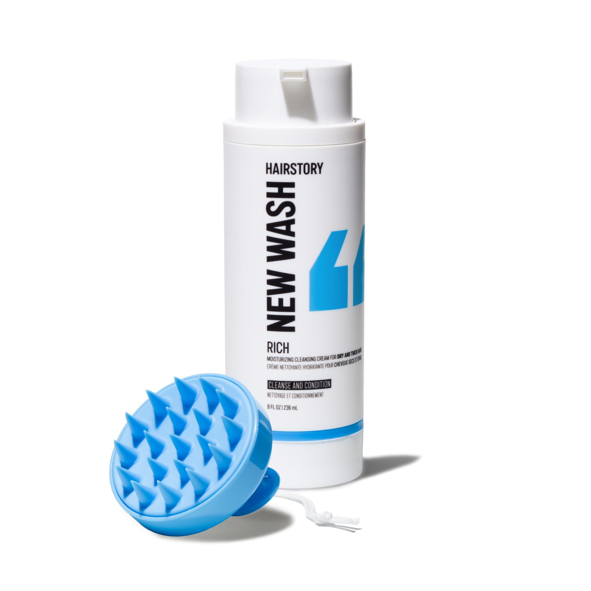 Hairstory New Wash Rich with Bonus Scalp Brush - Detergent Free Shampoo for Thick Curly Coarse Hair, Sulfate Free Deep Moisture 