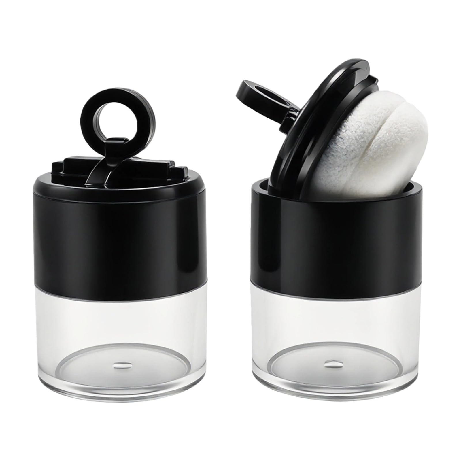 Happyupcity 2Pcs 10g/0.33oz Black Plastic Refillable Loose Powder Box with Mushroom Powder Puff Cap and Sifter Face Powder Case 
