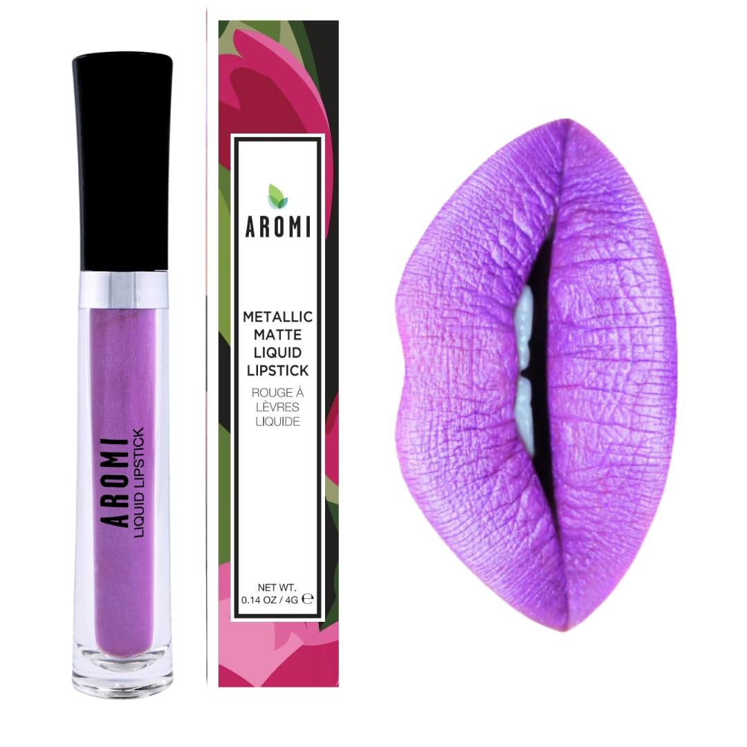 Aromi Purple Lilac Metallic Liquid Lipstick | Bright Lavender Lip Color With Shimmery Finish, Vegan And Cruelty-Free, Long-Lasti