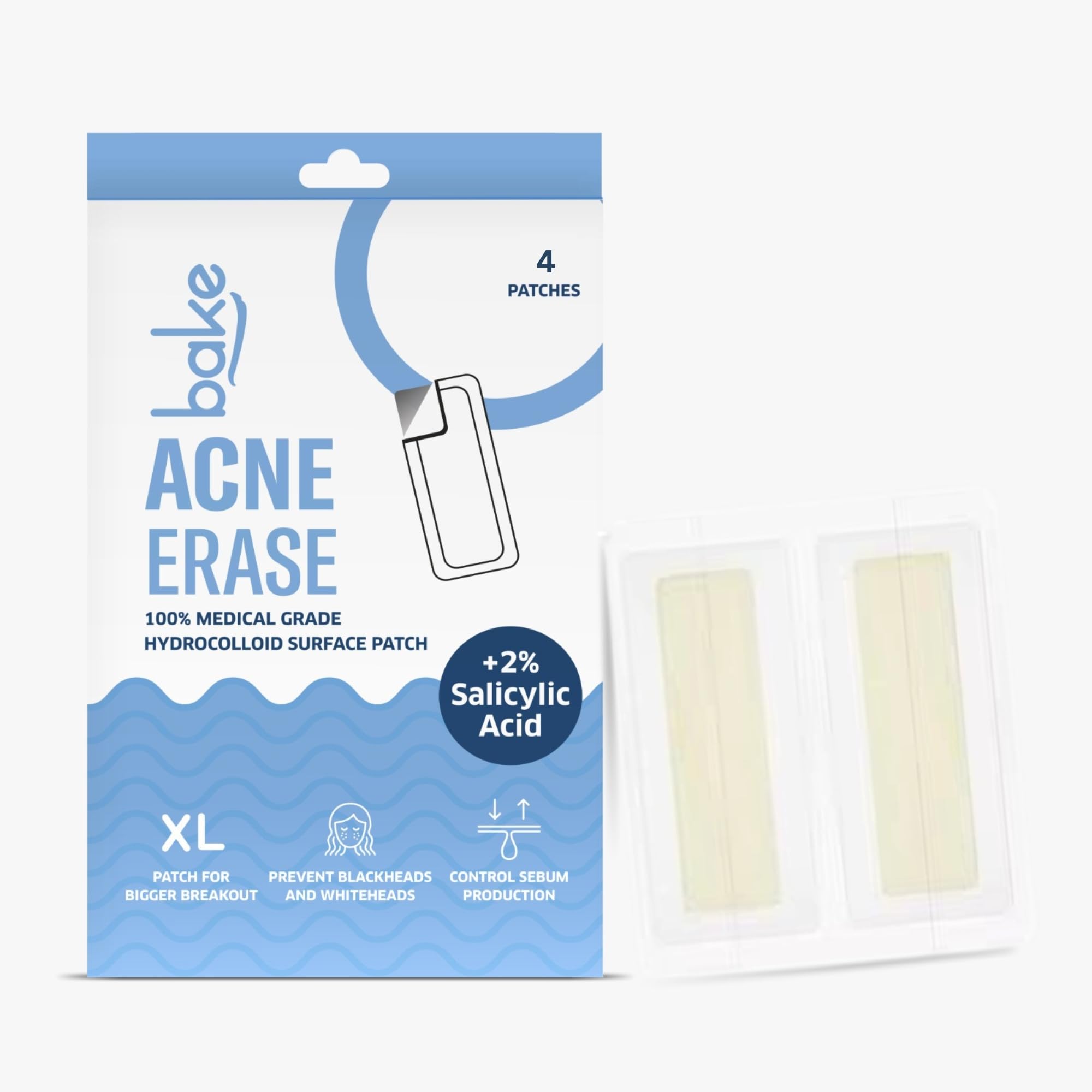 Bake 2% Salicylic Acid Hydrocolloid Acne Absorbing (4 Patches) Surface Patch Xl Pimple Patches For Blackheads Removal | Large Ac
