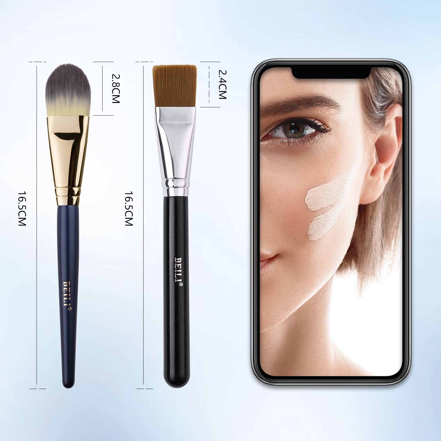 Beili Flat Foundation Brush And Square Foundation Brush For Liquid Cream Facial Mask Concealer Makeup Premium Soft Synthetic Con