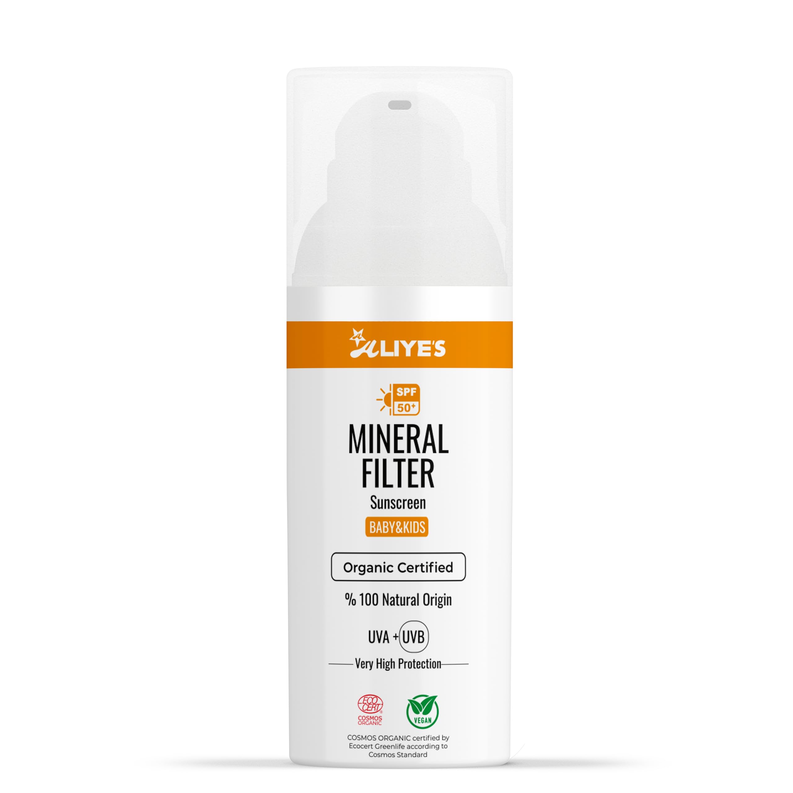 ALIYES SPF 50+ Organic Baby&Kids Mineral Sunscreen  Safe for Babies  Water Resistant Sun Cream  Broad Spectrum UVA/UVB Sun Pr