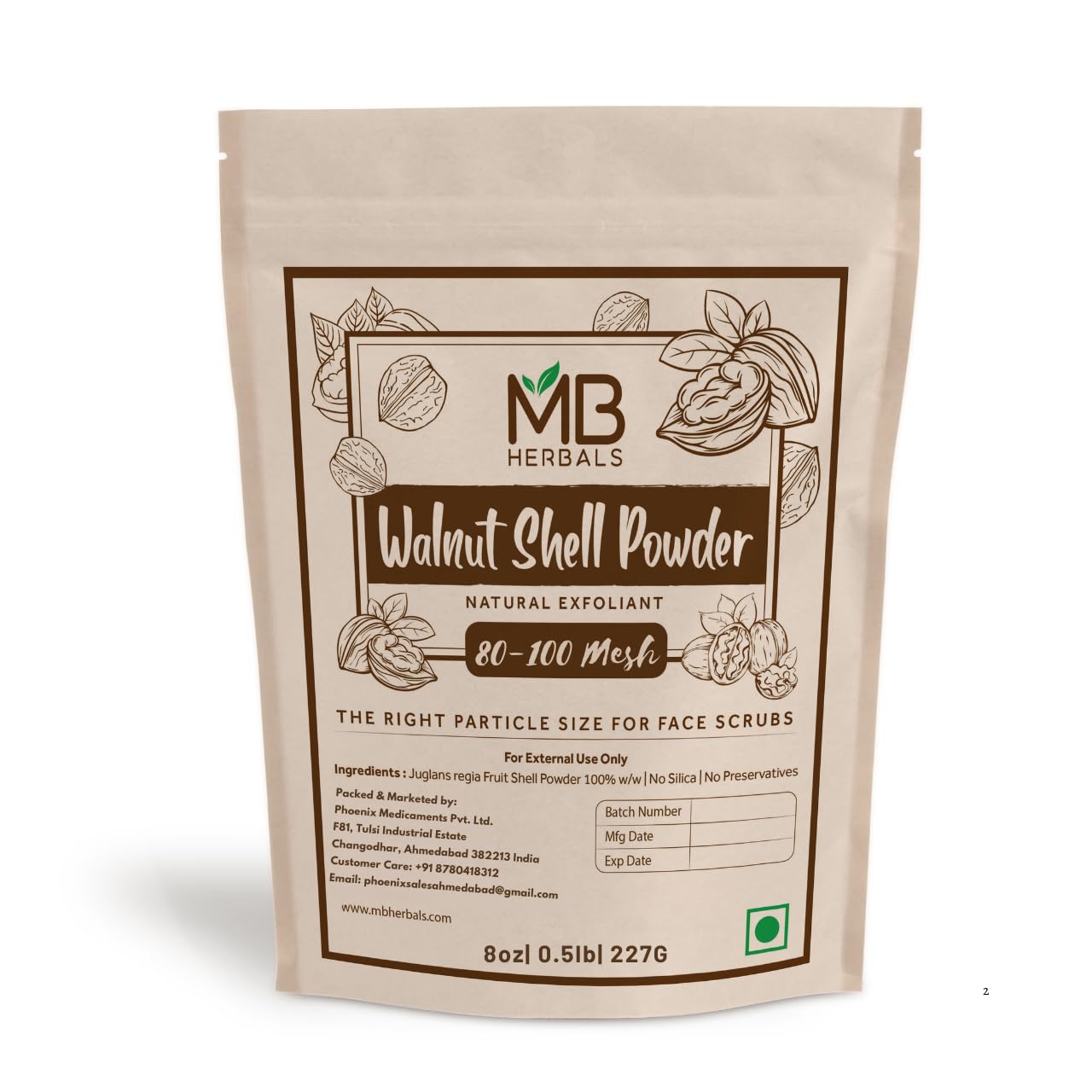 Mb Herbals Walnut Shell Powder 8 Oz (227G) - 80-100 Mesh Fine Grade - Finely Ground Juglans Regia Shell - Natural Exfoliant For 