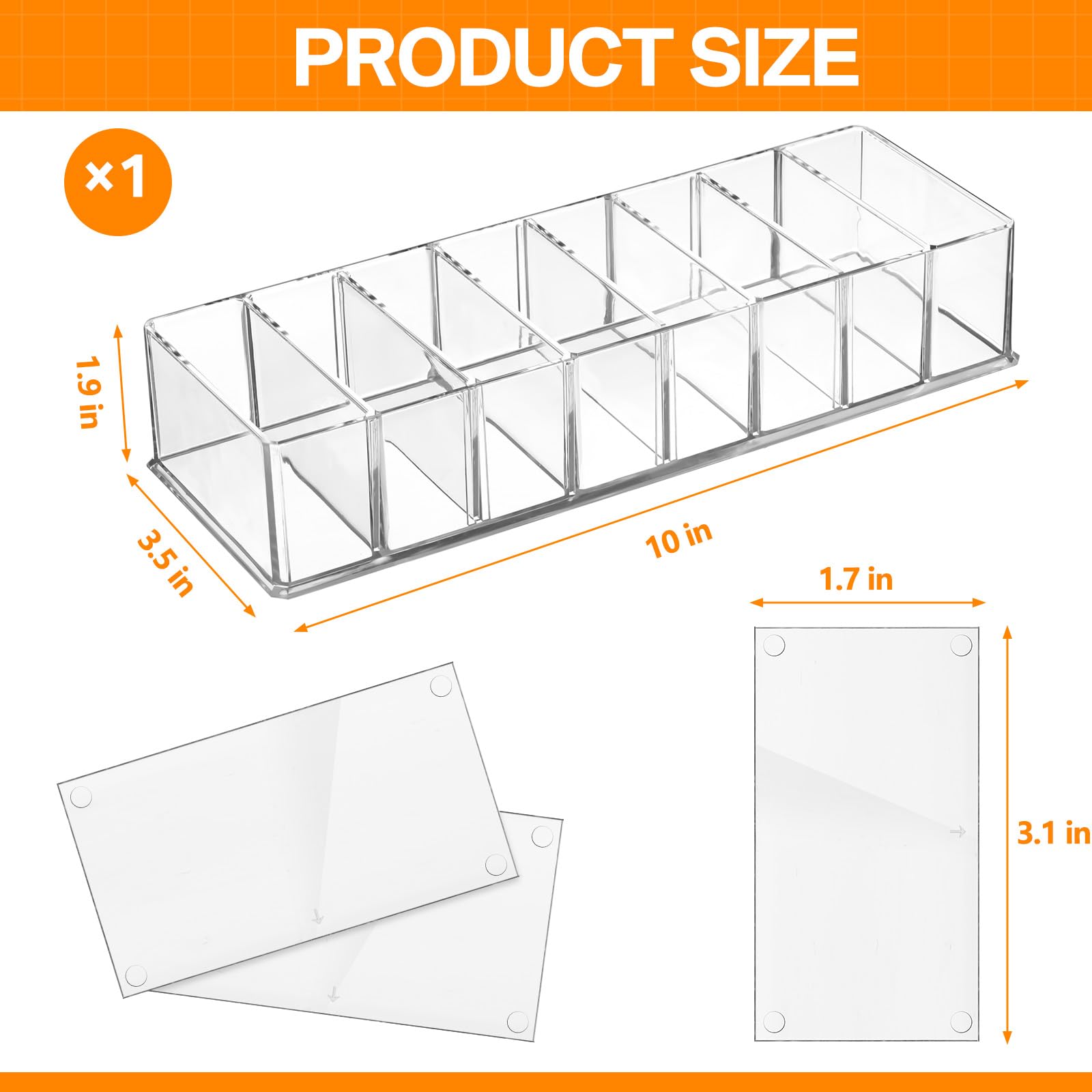 Tuanse 8 Pcs Acrylic Makeup Compact Organizer Detachable 8 Spaces Clear Vanity Drawer Organizer Eyeshadow Palette Storage for Li