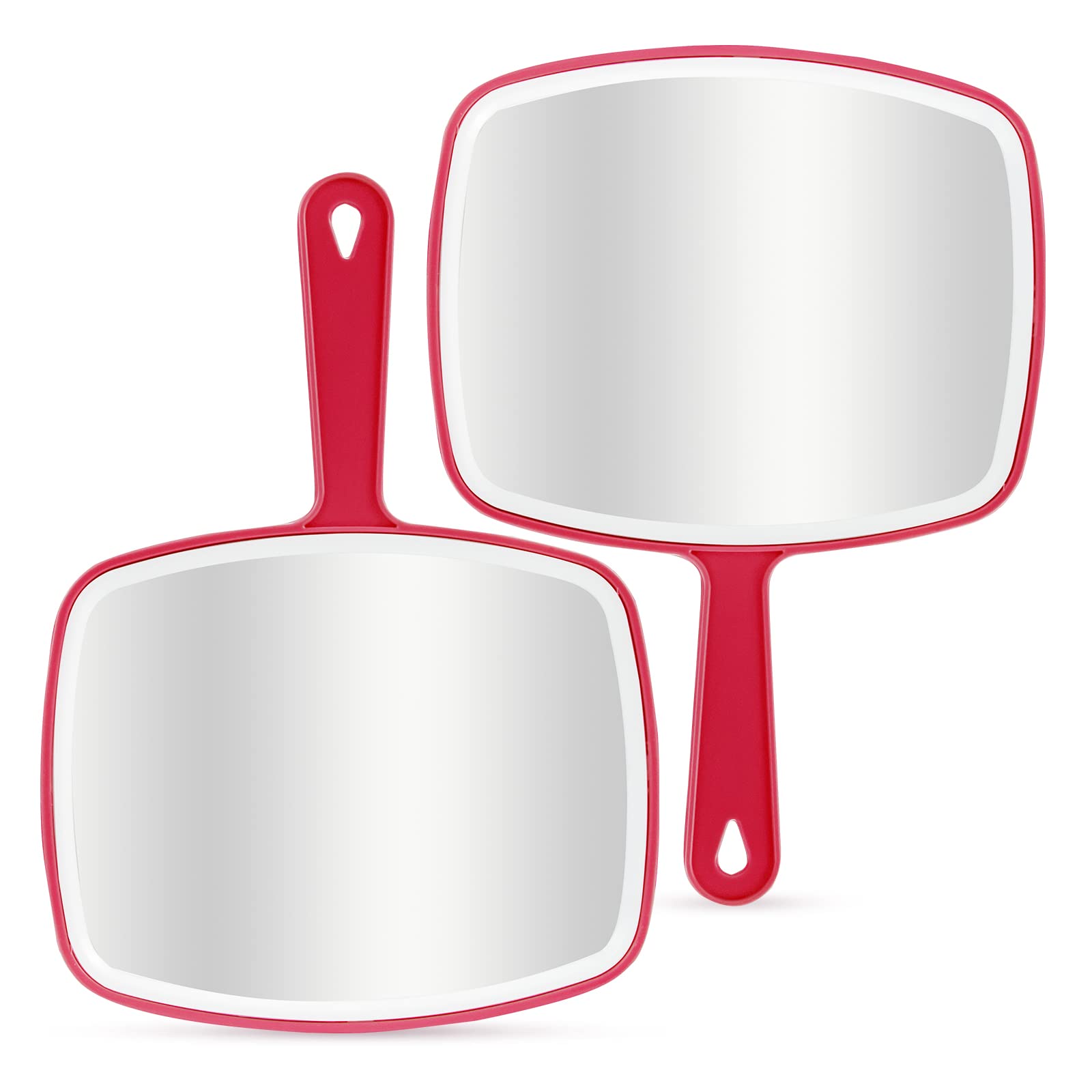 DVHOK 2Pcs Handheld Mirror, Portable Hand Mirror with Hanging Hole in Handle, Red 7.4'' W x 10.4'' L