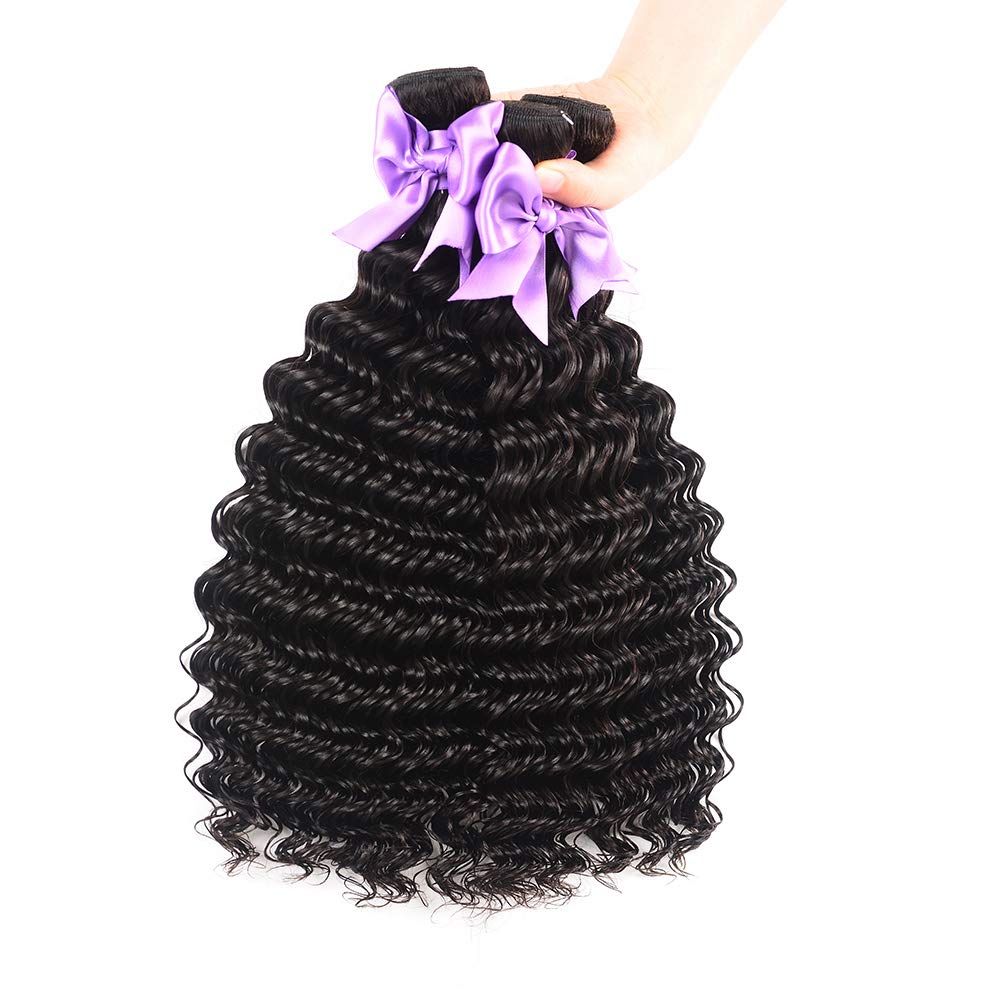 8A Brazilian Deep Wave Human Hair Bundles With Frontal 13X4 Free Part Lace Frontal Virgin Human Hair Bundles Human Hair Extensio