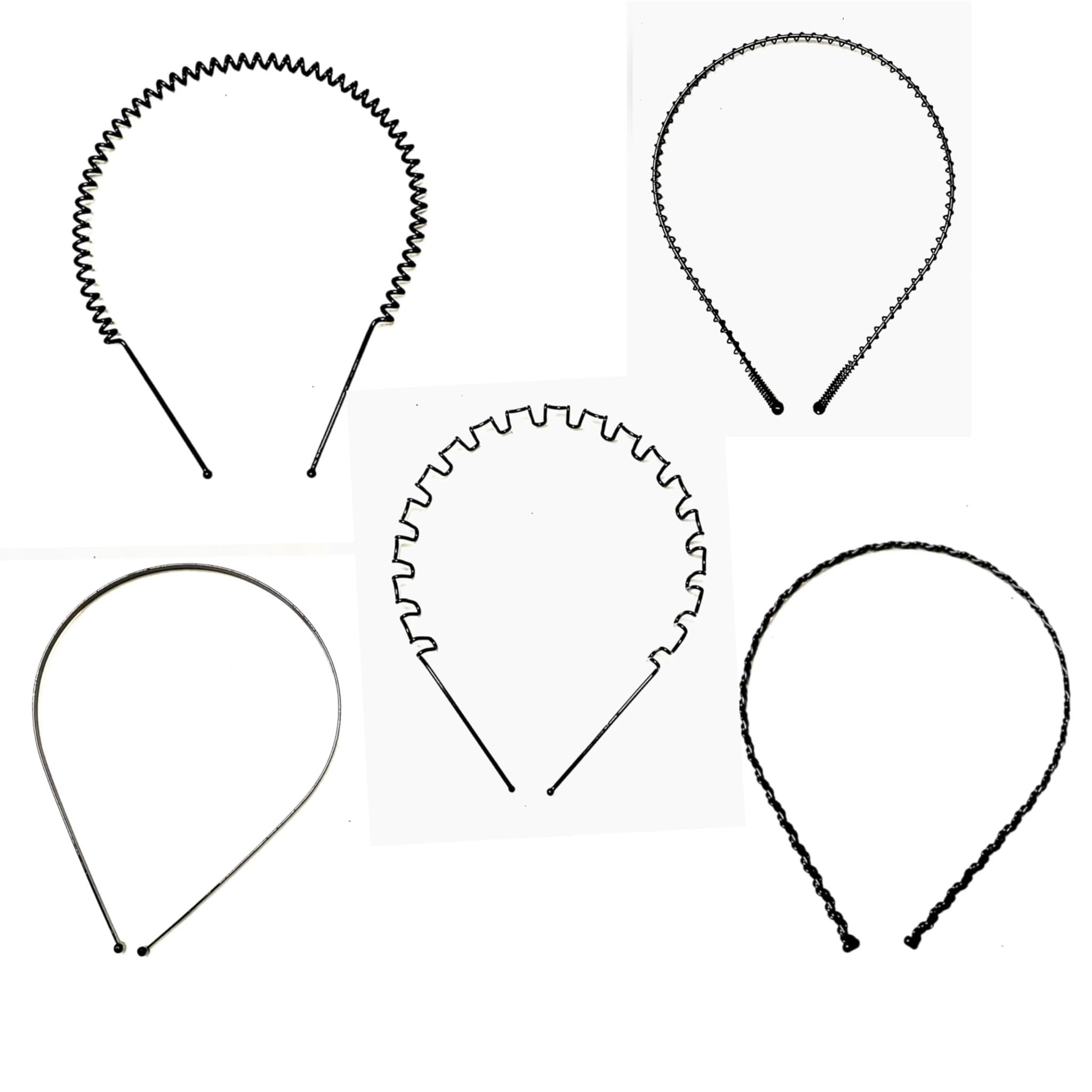 Thread And Work 5 Pieces Metal Hairband Sports Yoga Spring Wave Multi Style NonSlip Black Metal Headband Unisex Fashion Adjusta