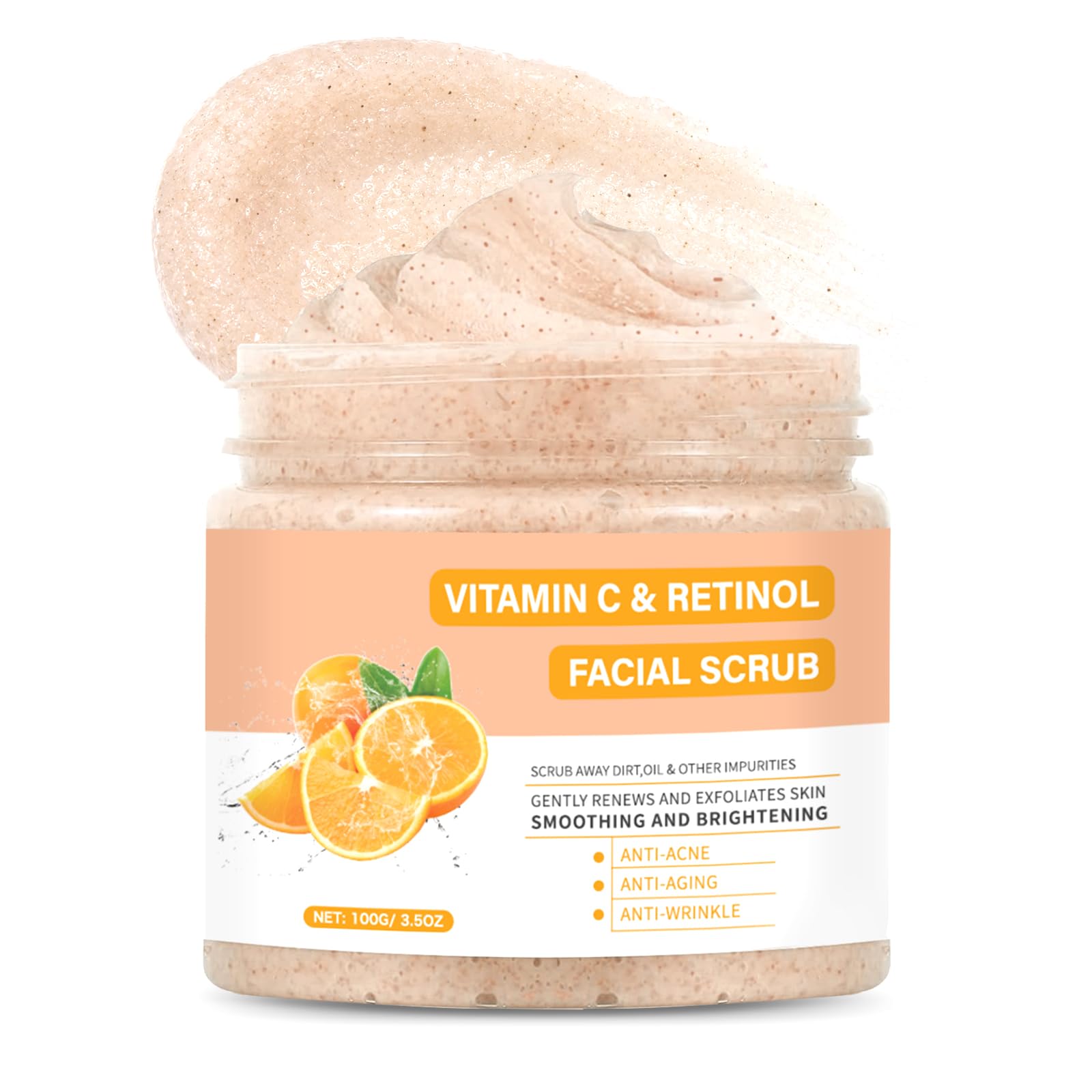 AOPEIBOTO Vitamin C and Retinol Face Scrub, Facial Scrub Exfoliating Clears Blackheads, Improve Dark Spot and Acne 100g/3.5oz