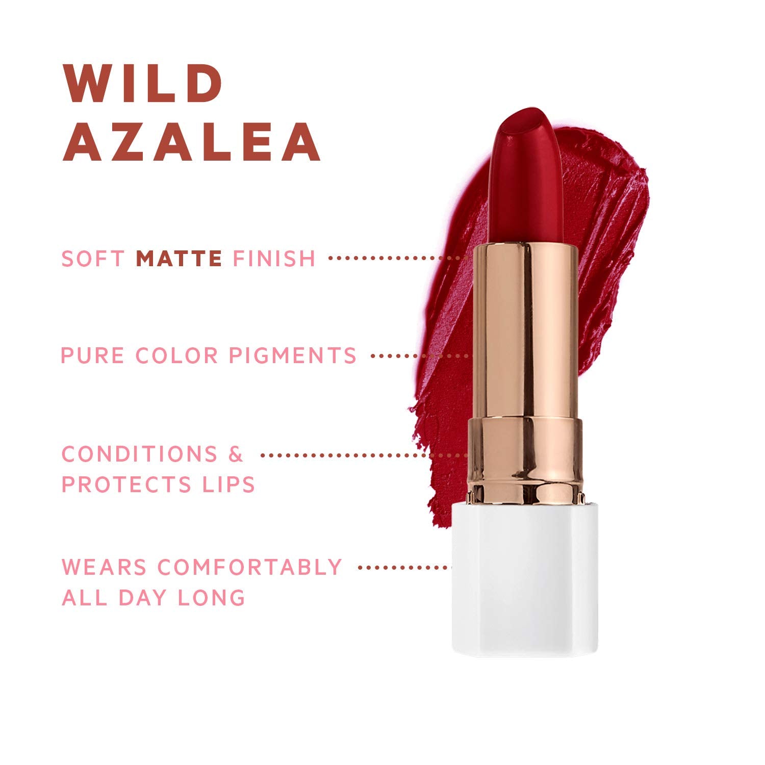 FLOWER BEAUTY Petal Pout Lipstick - Cruelty Free - Nourishing & Highly Pigmented Lip Color with Antioxidants (Wild Azalea - Matt
