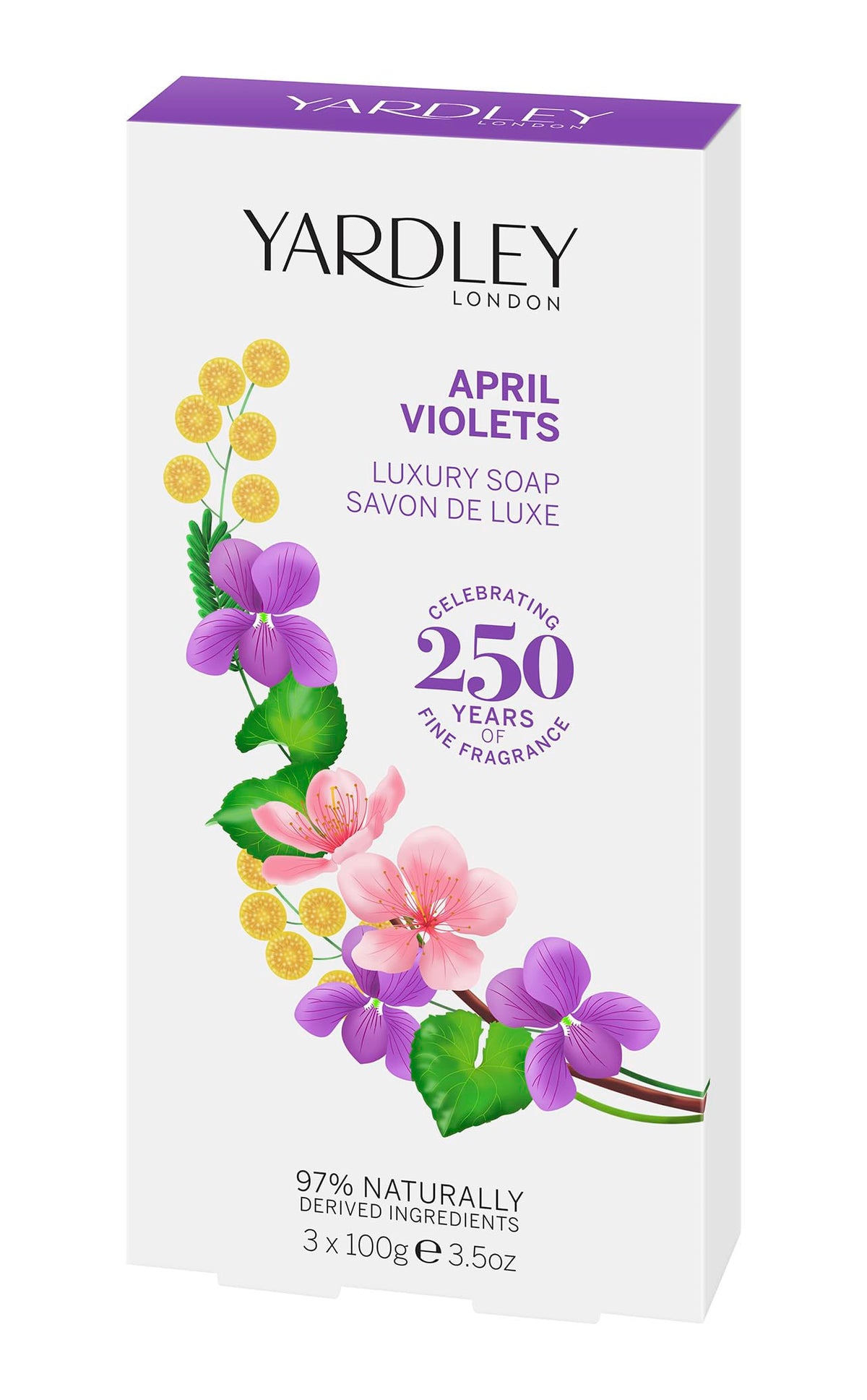 Yardley April Violets Luxury Bar Soap Set For Women, 3 Count
