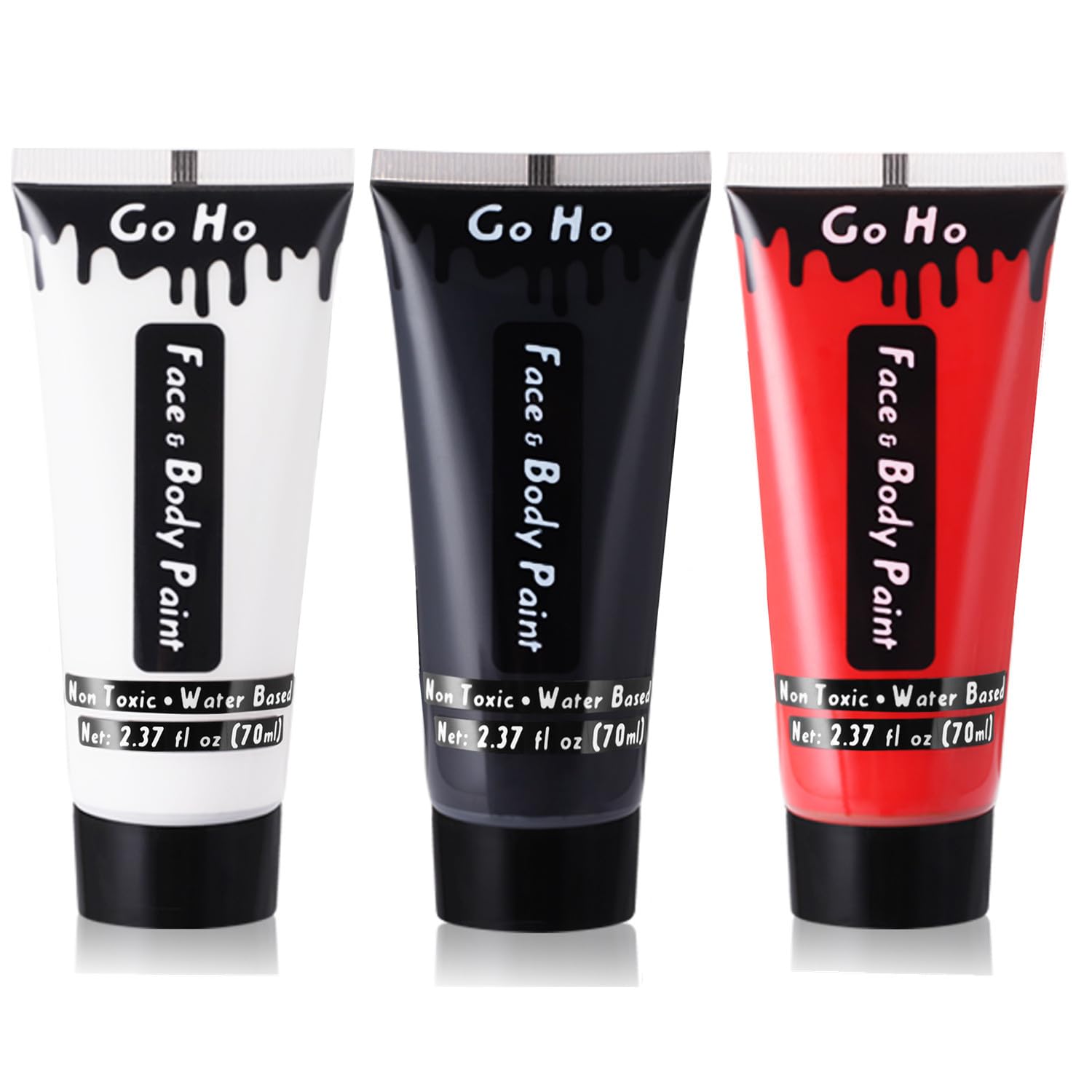 Go Ho Clown White Black Red Face Body Paint Washable(7 Oz) For Halloween Makeup,Cream Water Based White Black Vampire Skeleton C