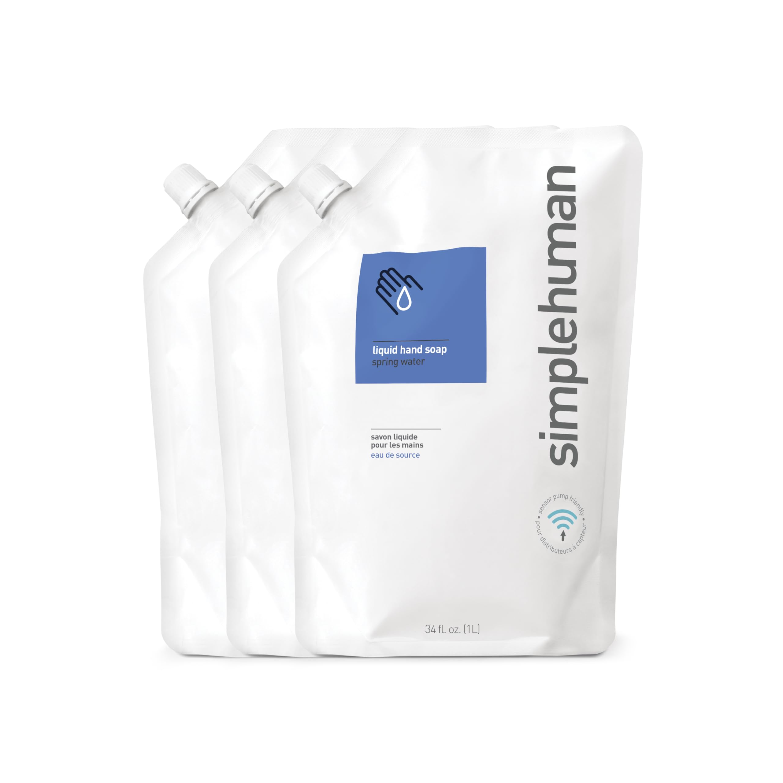 Simplehuman Spring Water Moisturizing Liquid Hand Soap Refill Pouch, 34 Fl. Oz. (Pack Of 3)