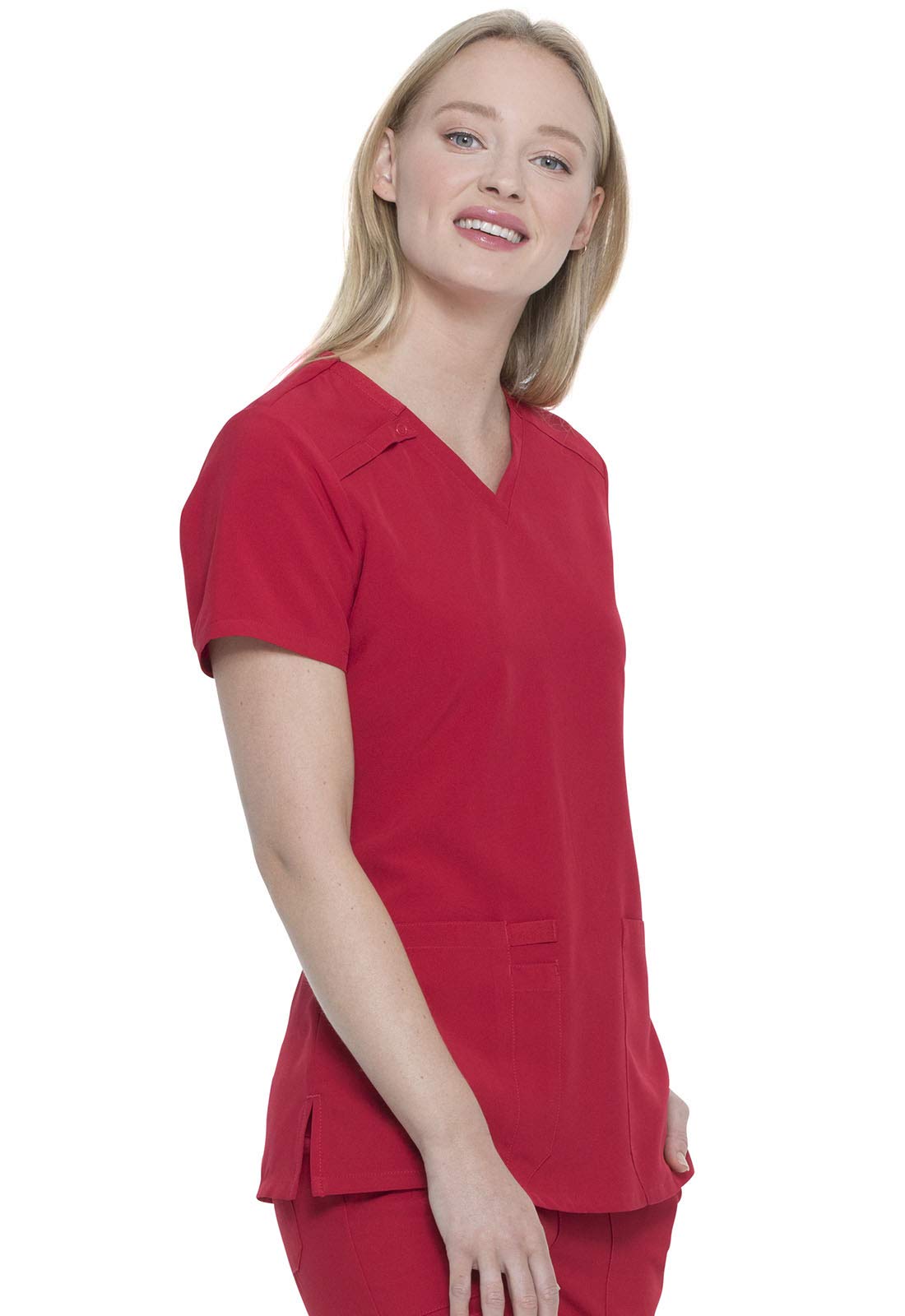 Dickies EDS Essentials Scrubs, V-Neck Womens Tops with Four-Way Stretch and Moisture Wicking DK615, XXS, Red