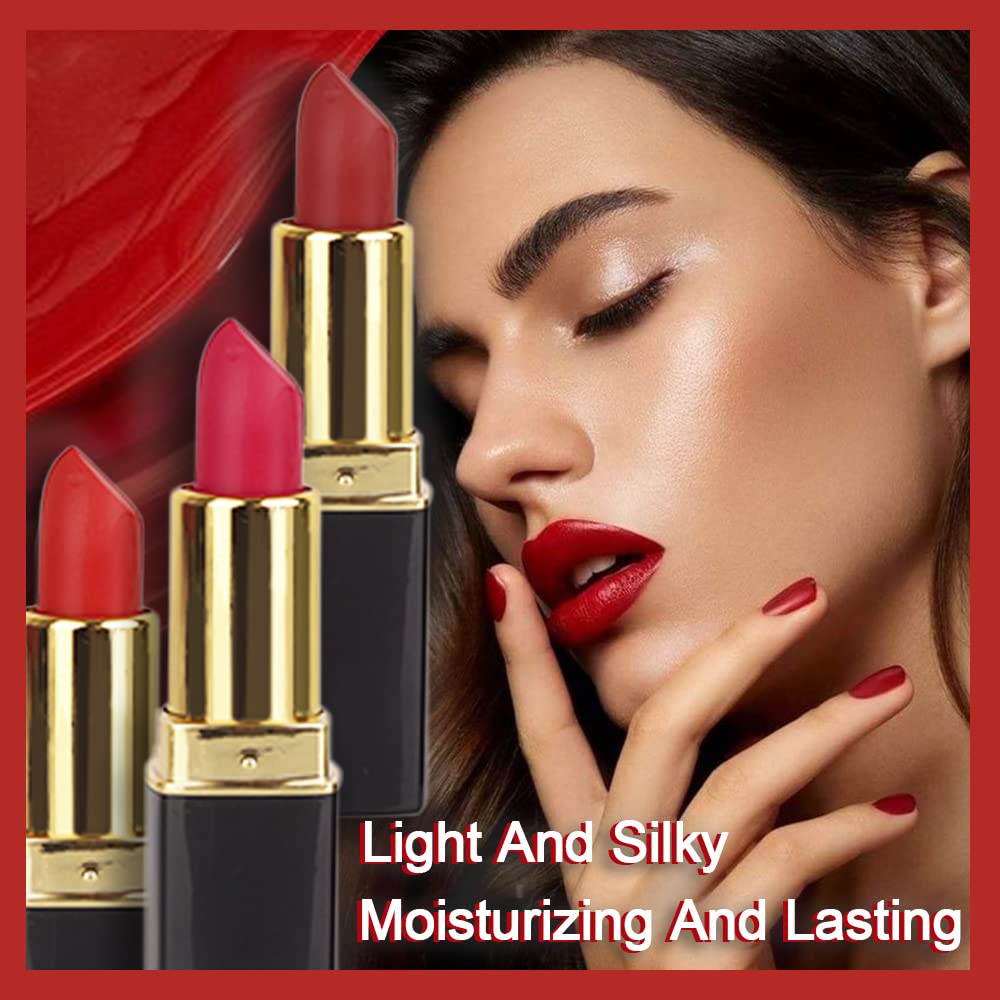 Evpct 3Pcs Dark Light Bright Red Silky Velvet Matte Lipstick Pack Sets For Women,Ruby Red Long Lasting Smudge Proof Lip Stain Ma