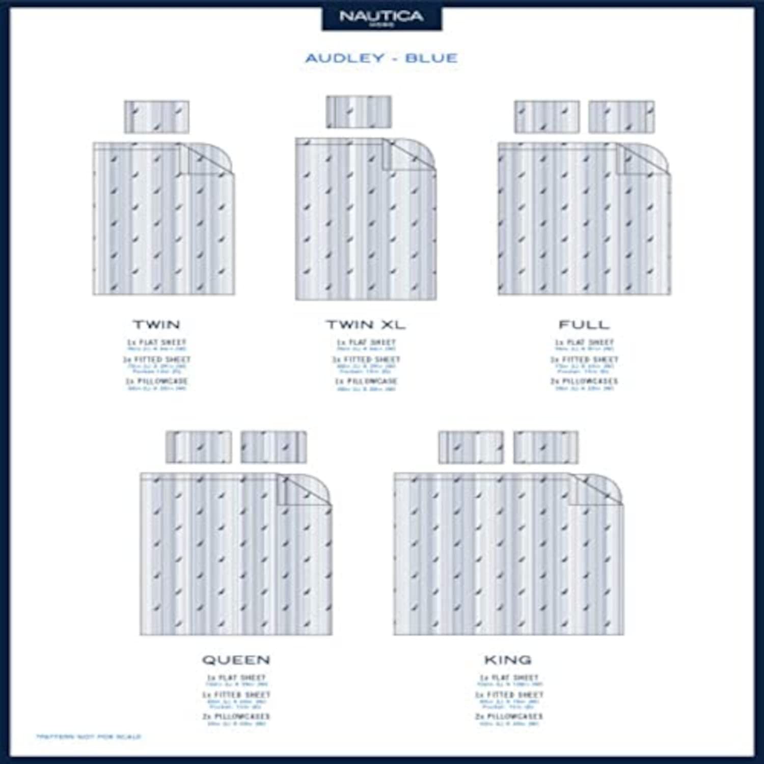 Nautica - Percale collection - Bed Sheet Set - 100 cotton, crisp  cool, Lightweight  Moisture-Wicking Bedding, Queen, Audley,Blu