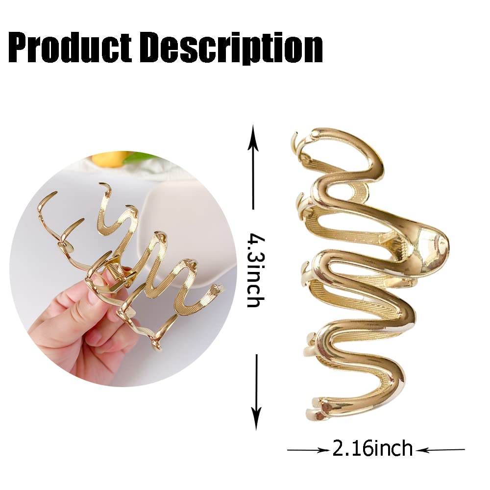 Gold Irregular Claw Clips - Elegant Metal Hair Accessories With Exquisite Wave Designs, Large French Frigid Style For Thick/Thin