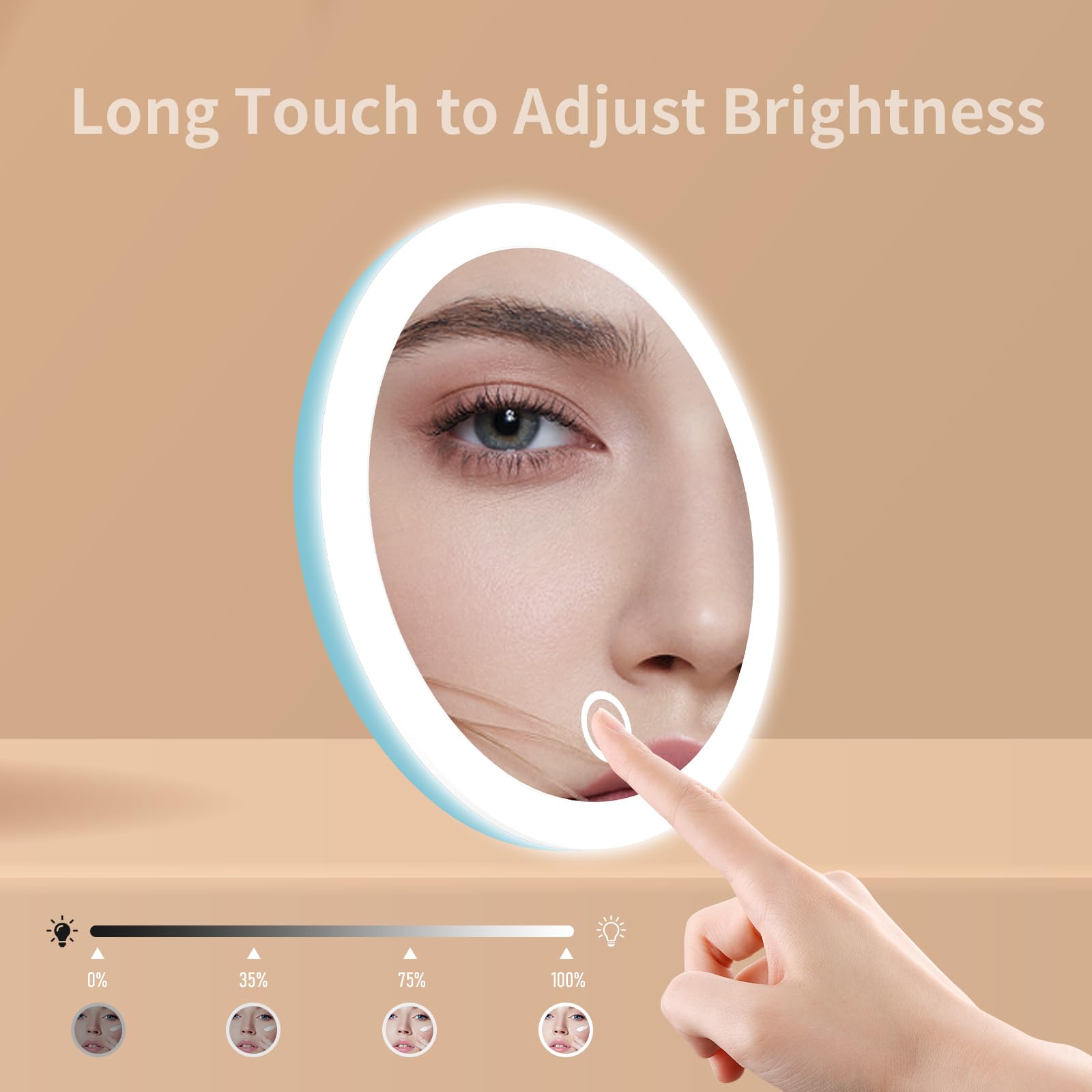 Travel Magnifying Mirror With Light 10X, 4Inch Rechargeable Lighted Magnified Mirror With Suction Cups, Small Magnifying Mirror