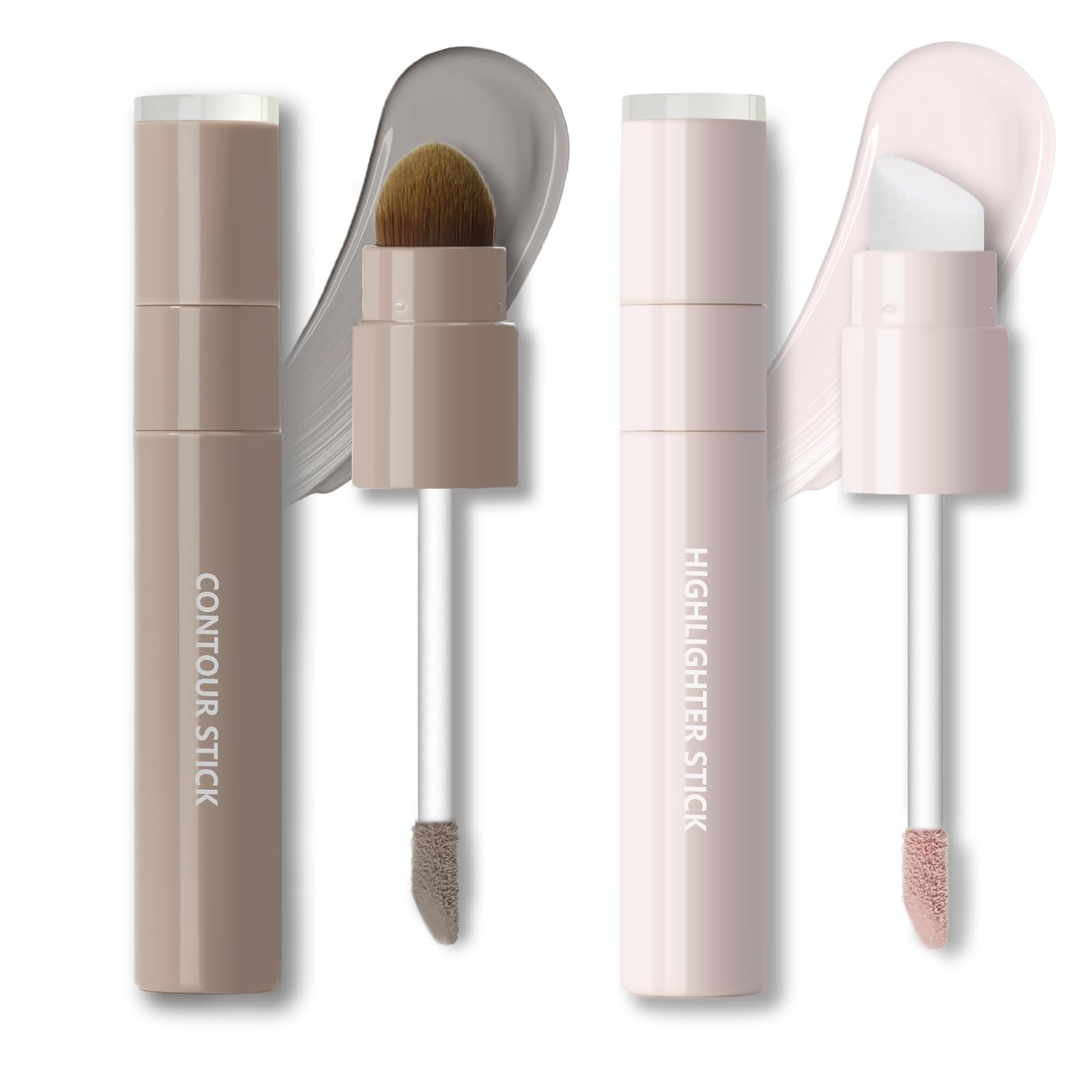 HOSAILY 2Pcs Cool Toned Liquid Contour and Highlighter Stick, Blendable Lightweight Cold Grey Bronzer Contouring Smooth Brighten