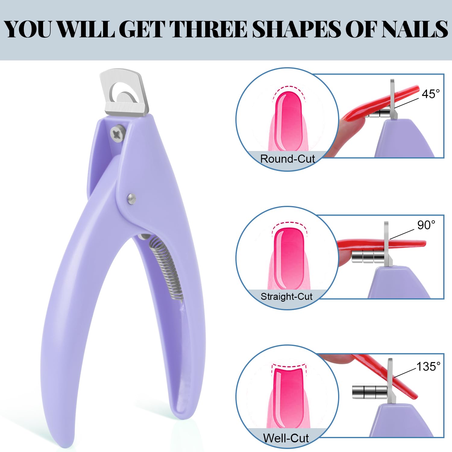 Acrylic Nail Cutter With Magnets Sizer, Morgles Nail Clippers With Length Measurement For Salon Home Manicure, Purple