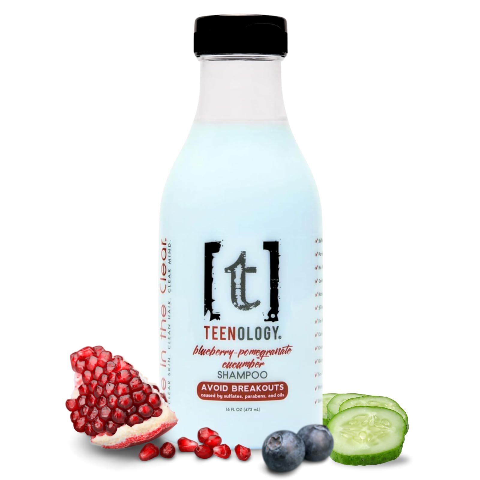 Teenology Shampoo for Teens - Avoid Forehead and Body Breakouts - No Sulfates or Parabens, Noncomedogenic, Natural Botanical Ext