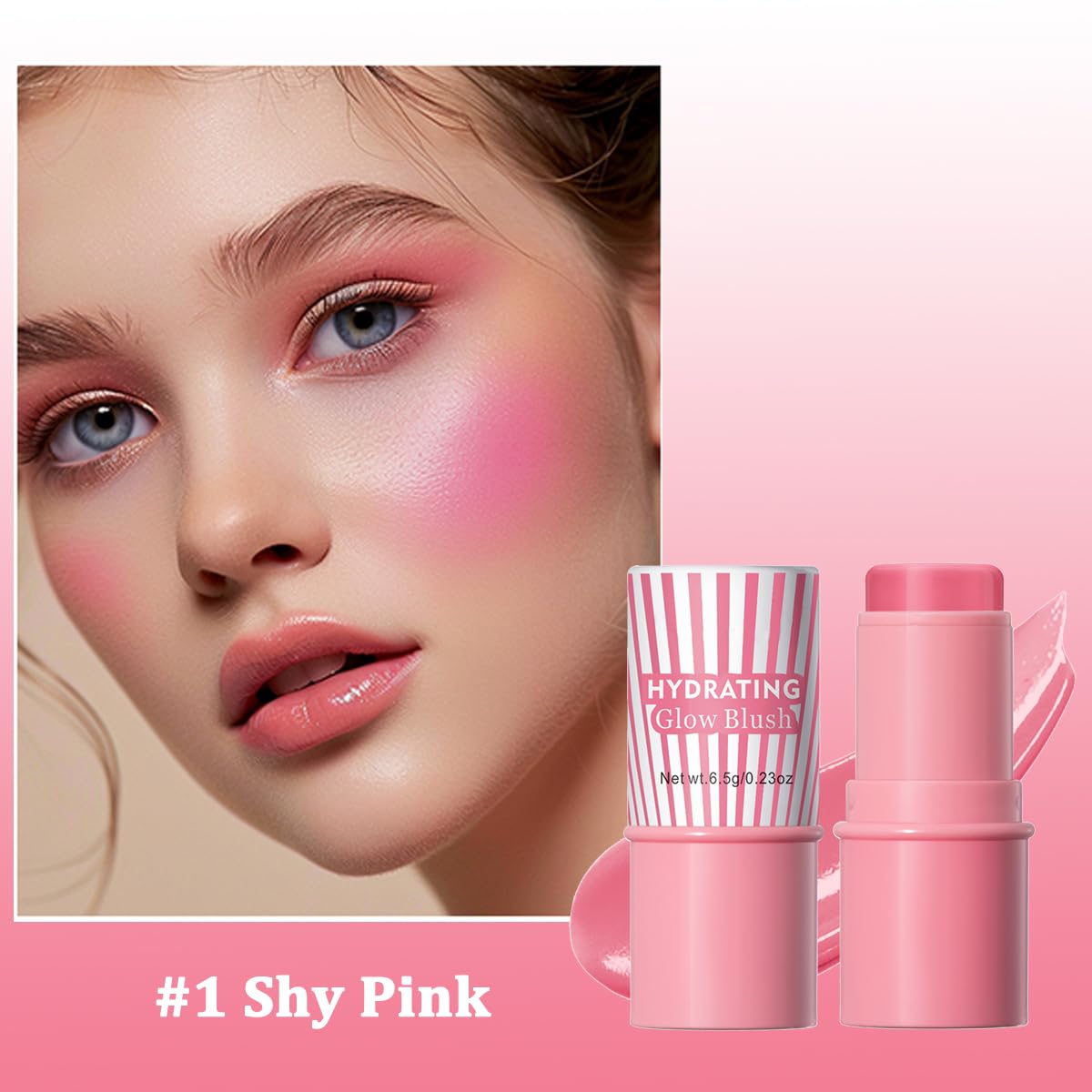Cream Blush Stick, Natural Glow Finish Looking, Hydrating Lightweight Shiny Blush Cream, Long Wearing Blendable Blush For Cheeks