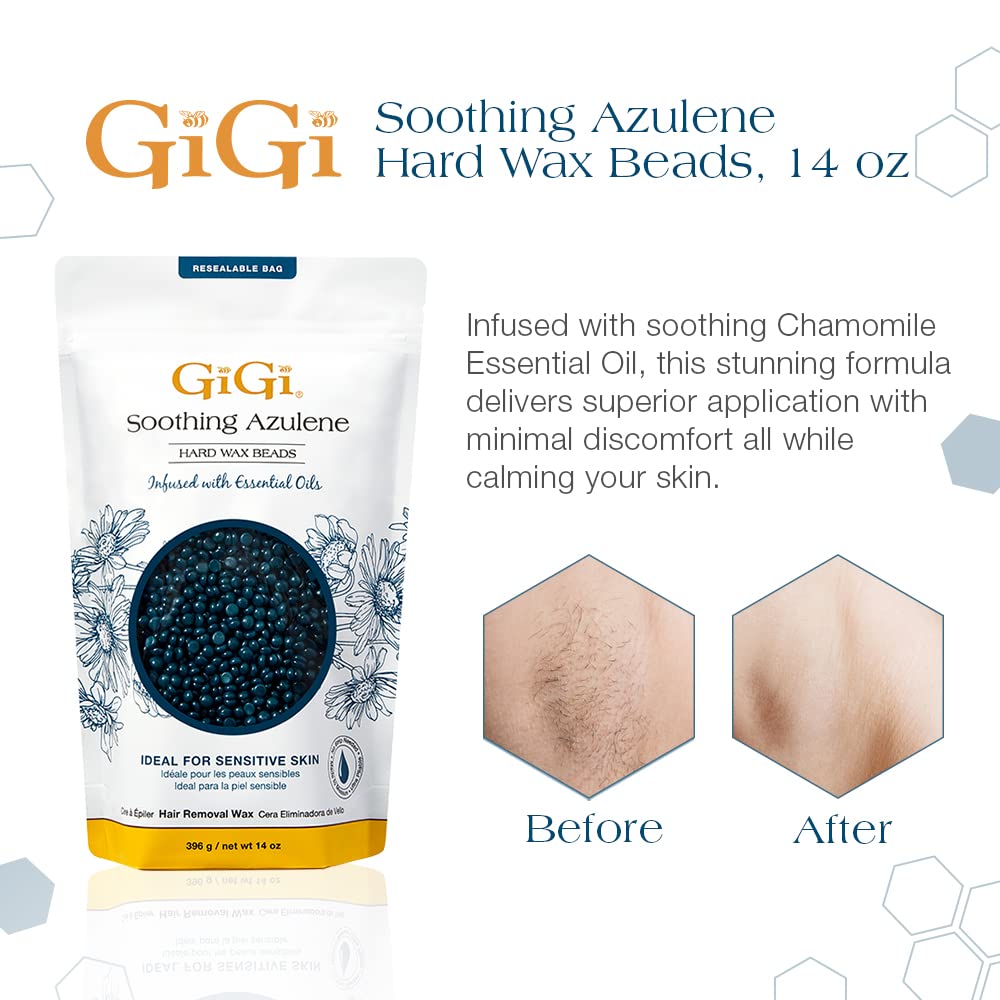 Gigi Hard Wax Beads, Soothing Azulene Hair Removal Wax For Sensitive Skin, 14 Oz