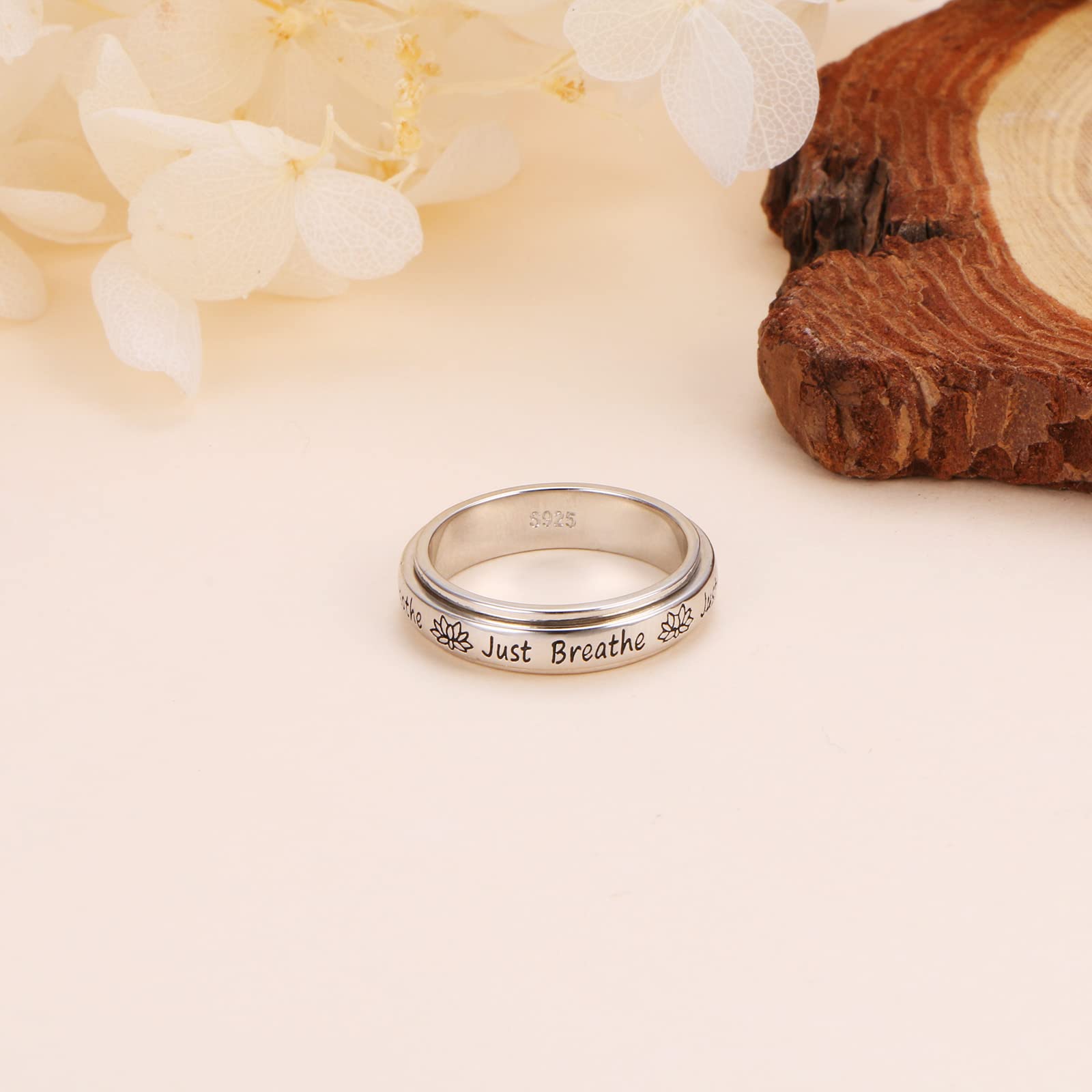 JZMSJF S925 Sterling Silver Spinner Fidget Rings for Anxiety Relief Boredom ADHD Autism Band Women Size 8