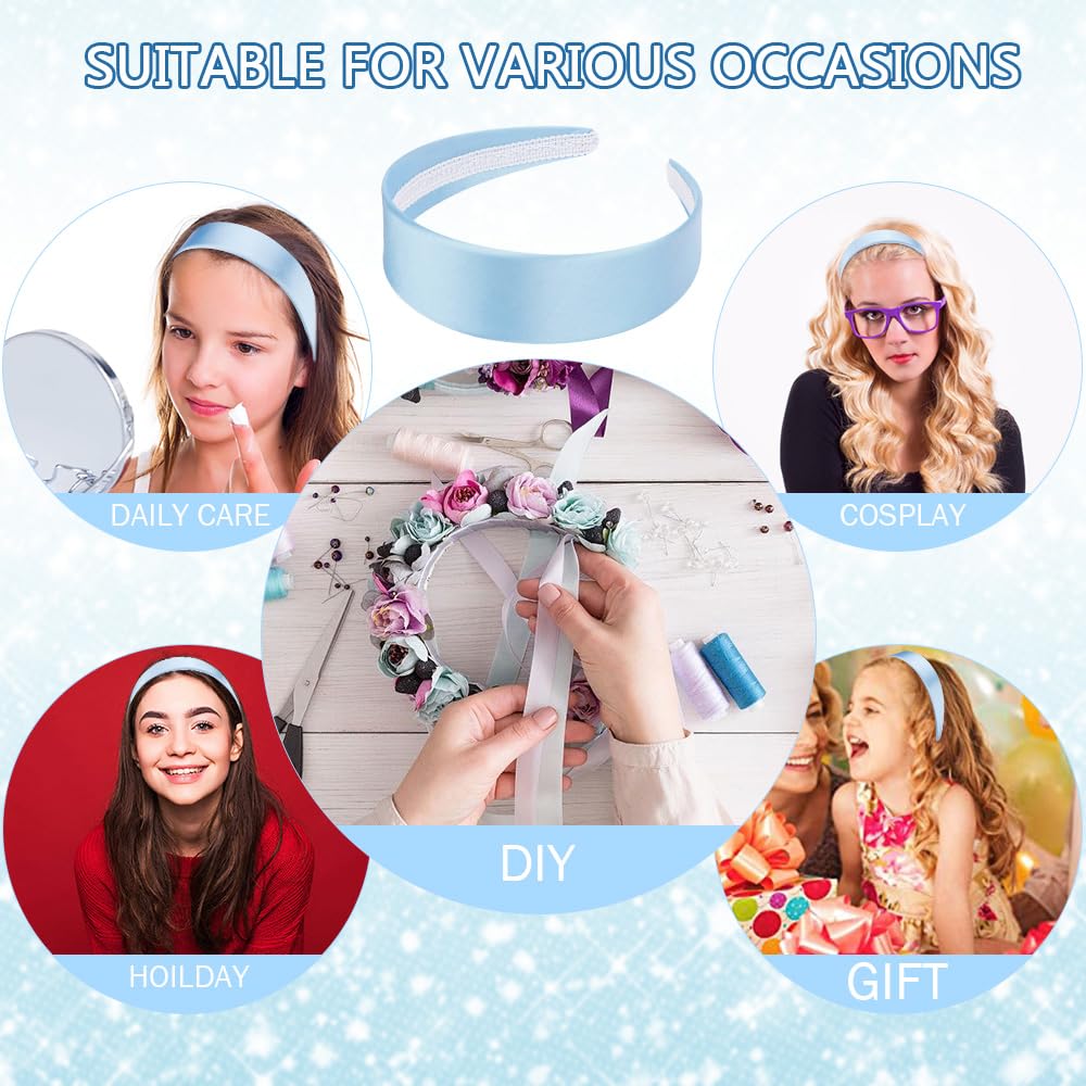 AHONEY Light Blue Headband for Women Girls Satin Silk Headband Non Slip 1.57  Wide Plain Head Band Solid Hair Band DIY Halloween