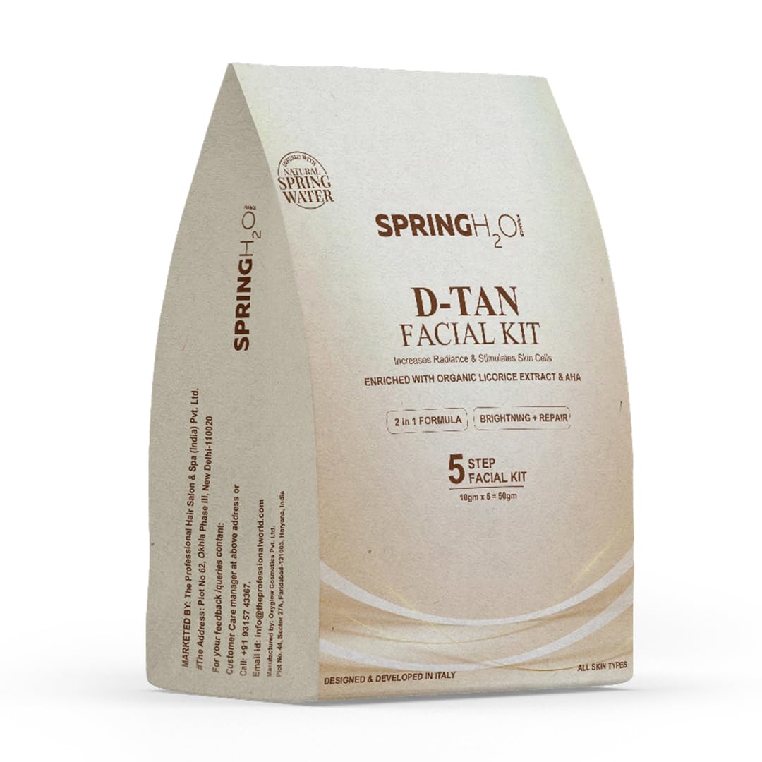 Spring H2O D-Tan Facial Kit | 5-Step Brightening & Tan Removal Treatment | Enriched With Organic Licorice Extract & Aha | Skin R