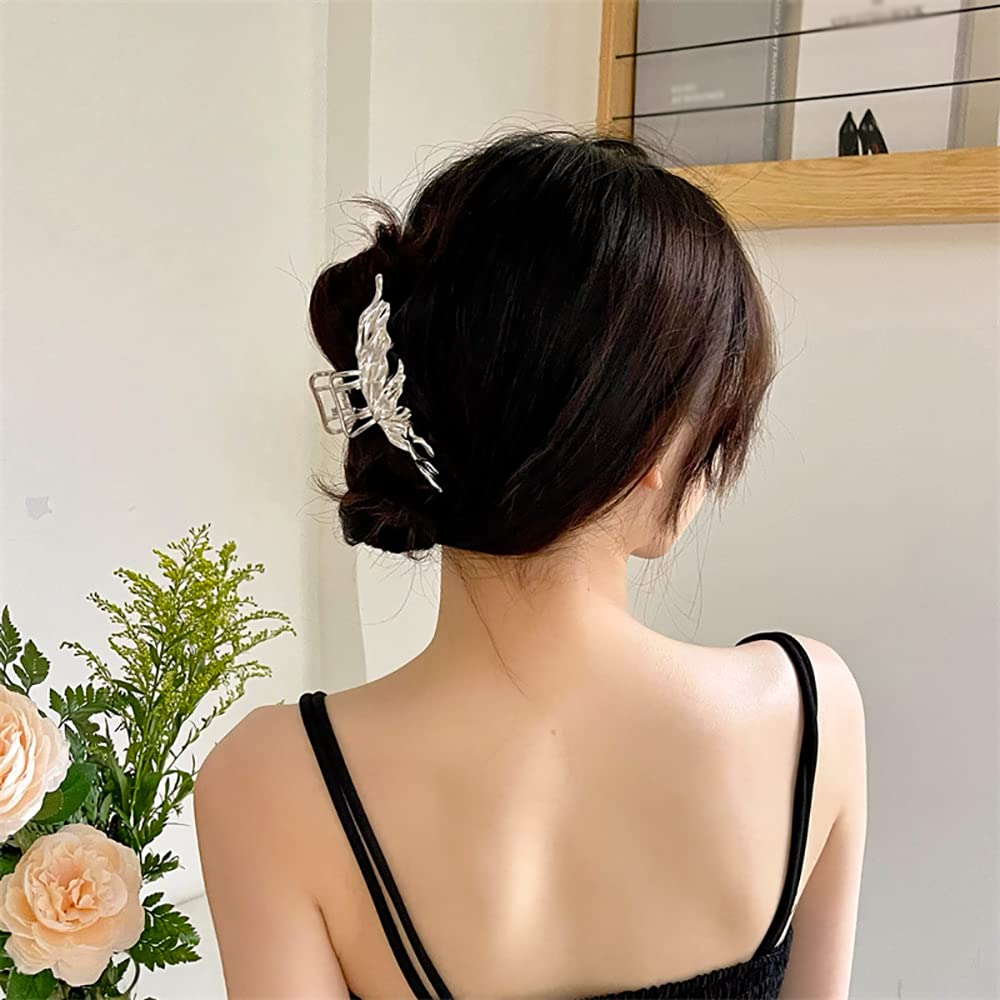 2 Pcs Large Metal Hair Claw Clips - Personality Nonslip Silver Hair Clamps,Perfect Jaw Hair Clamps For Women And Thinner-Thick H