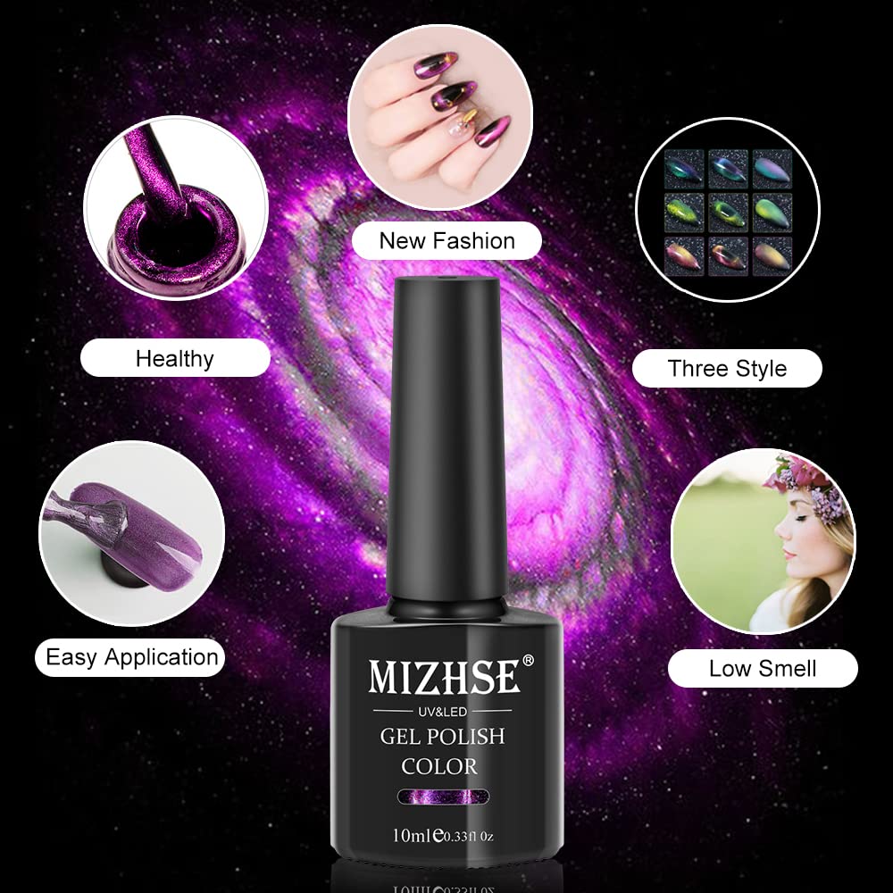 Mizhse 9D Cat Eye Gel Nail Polish, Magnetic Cat Eye Gel Polish Set, 10Ml*6 With 2 Magnets, Classic Colors Chameleon Magic Galaxy