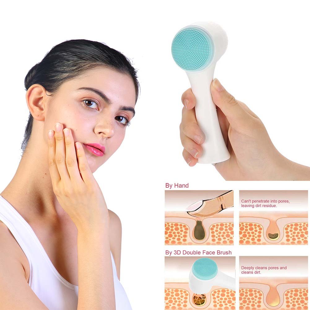 Facial Cleansing Brush, Double Sided Clean & Exfoliating & Massage Soft, Silicon Face Pore Cleanse, Blackhead, Dry or Wet Multi-