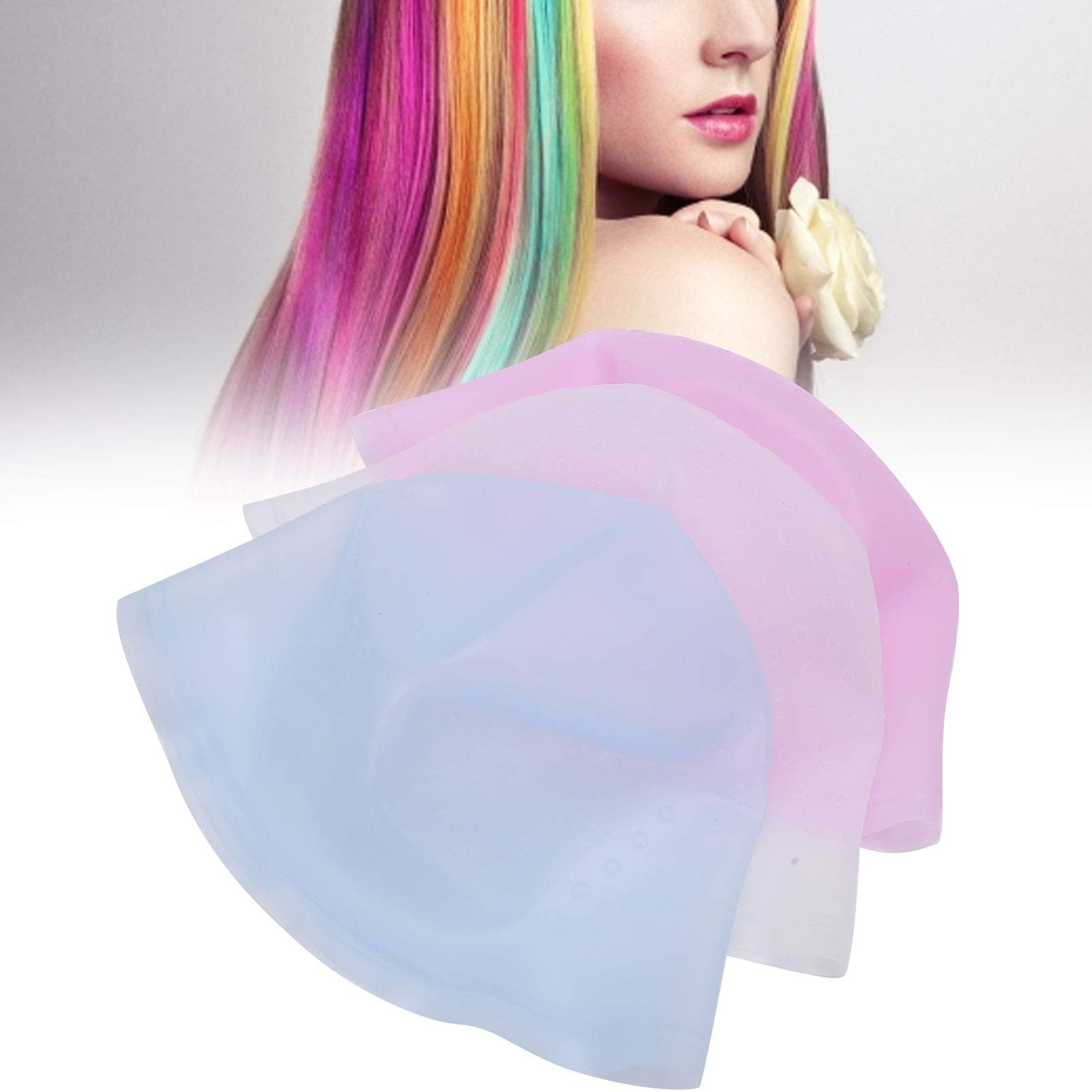 3pcs Hair Coloring Dye, Professional Silicone Hair Dye Hat Reusable Hair Coloring Highlighting Reusable Salon Hair Color Highlig