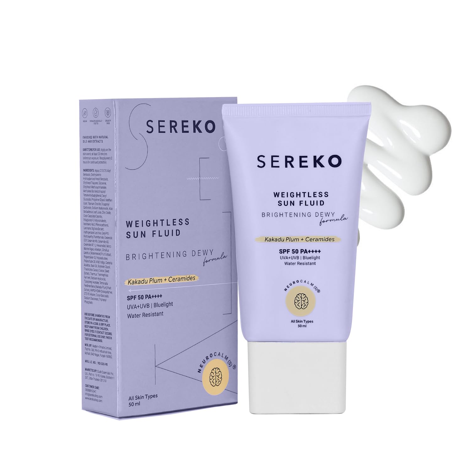 Sereko Weightless Sun Fluid Sunscreen Spf50 Pa++++, With Kakadu Plum & Ceramides Powered By Hybrid Uv Filters | Lightweight Matt