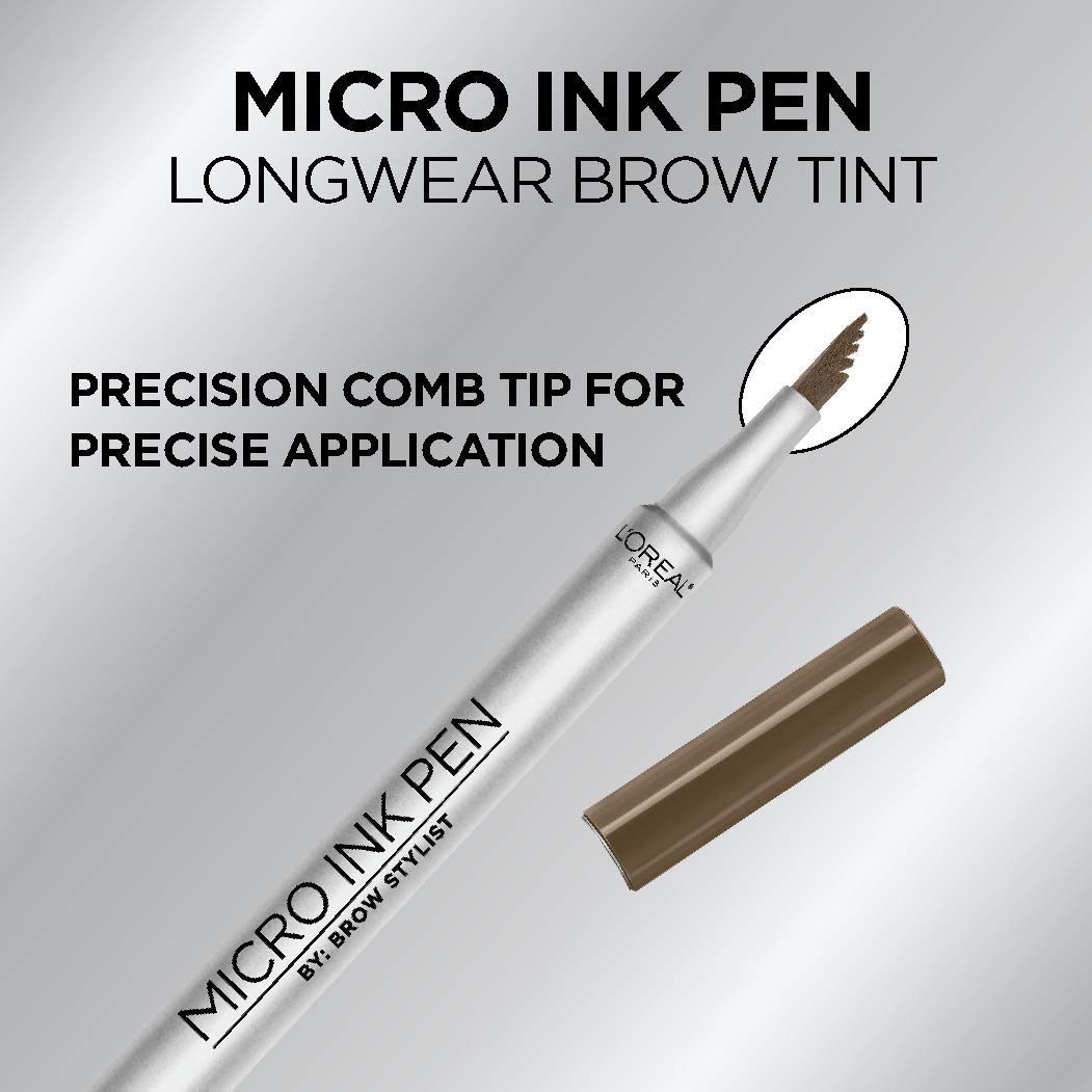 L'Oreal Paris Micro Ink Pen by Brow Stylist, Longwear Brow Tint, Hair-Like Effect, Up to 48HR Wear, Precision Comb Tip, Brunette