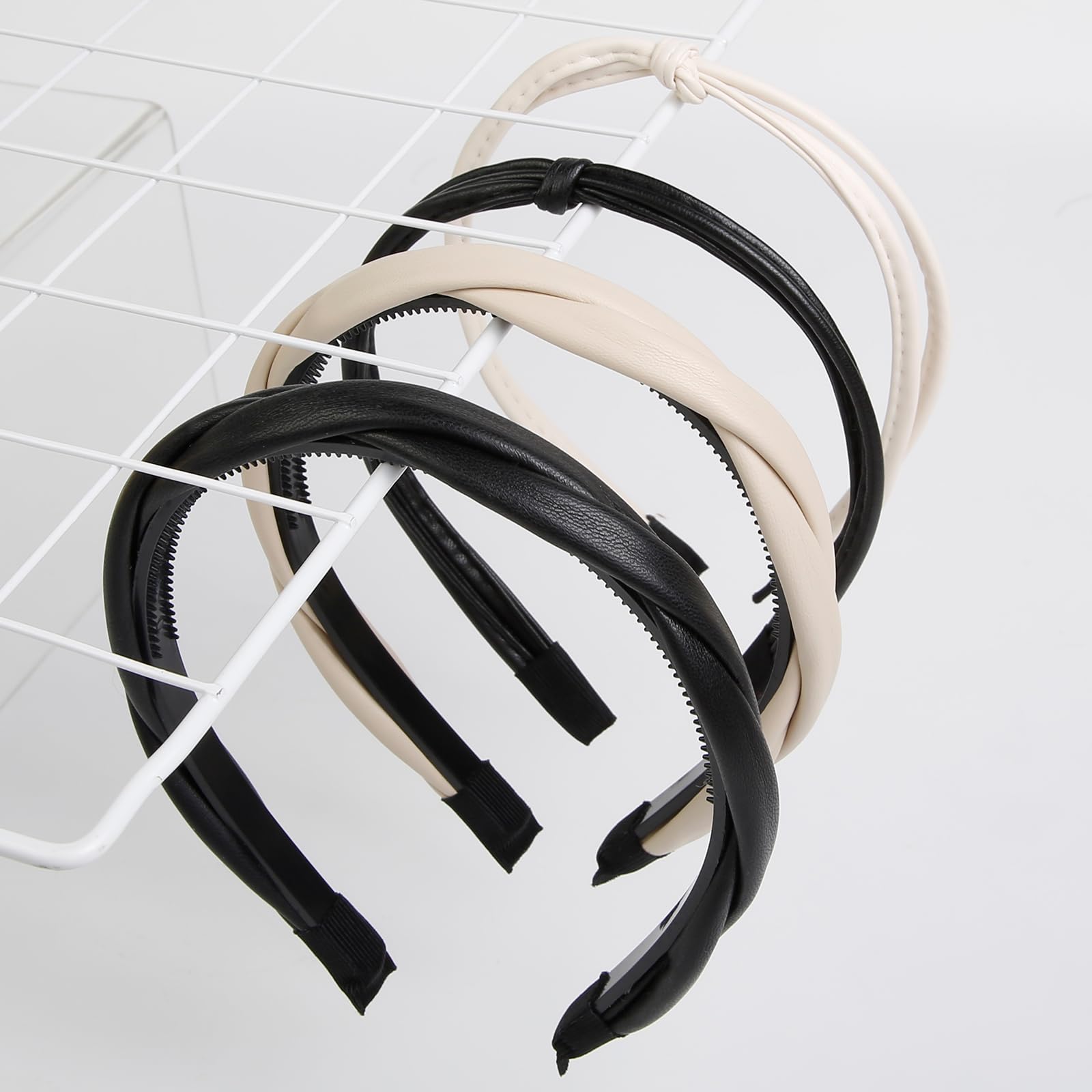 Wovowovo 4 Packs Leather Headbands For Women, Twisted And Skinny Knotted Headbands Non Slip Fashion Thin Hairbands For Women Gir