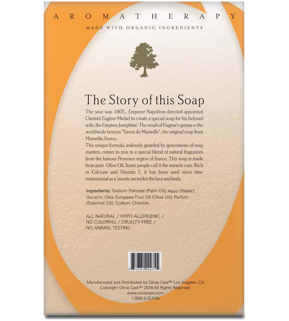 Olivia Care Bath & Body Bar Mandarin Soap 4 Pack Gift Box Organic, Vegan & Natural Contains Olive Oil Repairs, Hydrates, Moistur