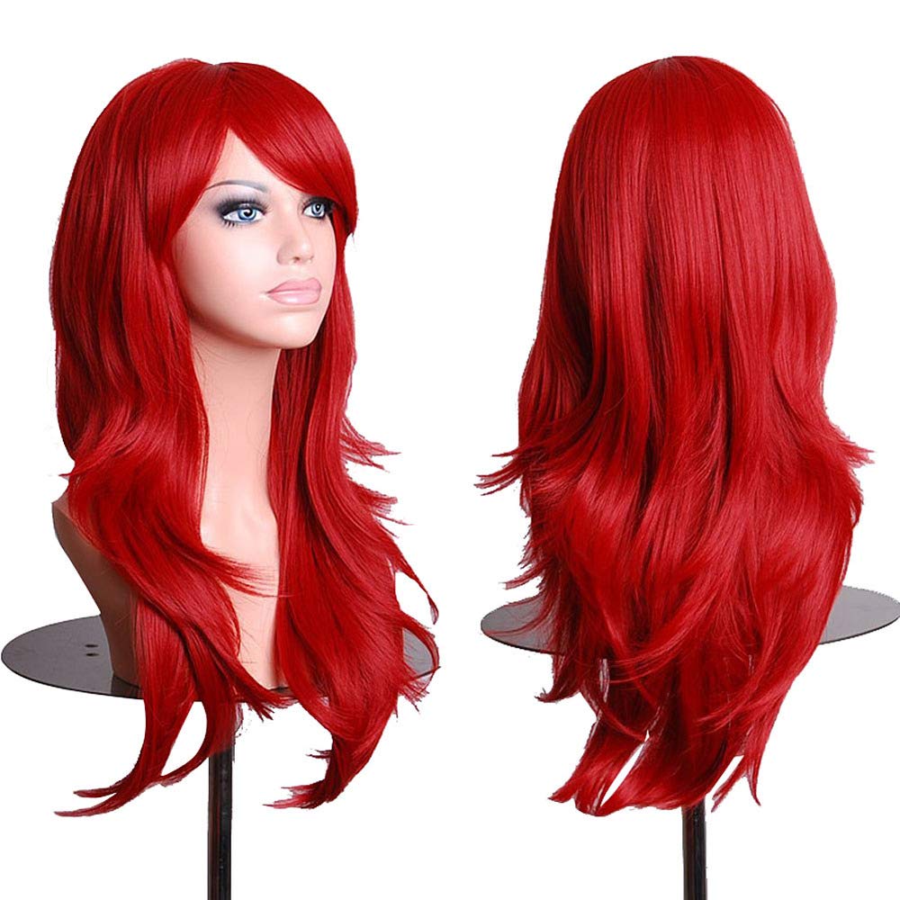 Aneshe Wigs 28'' Long Wavy Hair Heat Resistant Cosplay Wig For Women (Red)