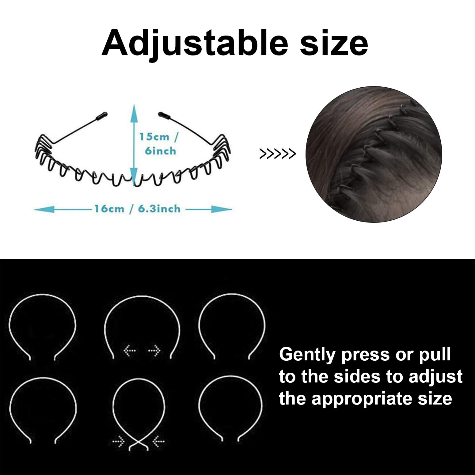 Kelubatu Women'S Metal Hair Bands Men'S Headbands Elastic Zigzag Headbands Outdoor Sports Headbands Fashion Simple Anti-Slip Hai