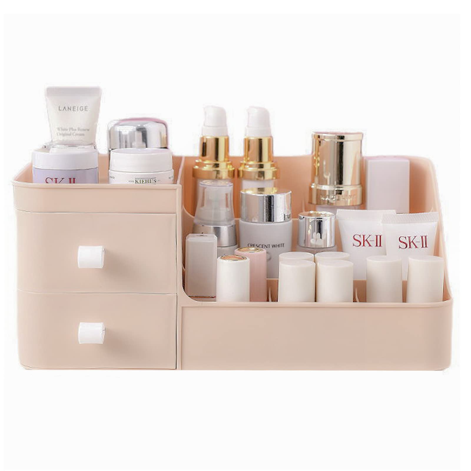 POFUOT Skin Care Organizer - Makeup Vanity Countertop Organizer with Drawers, Brush Holder for Lipstick, Eyeshadow, Desktop (Pol