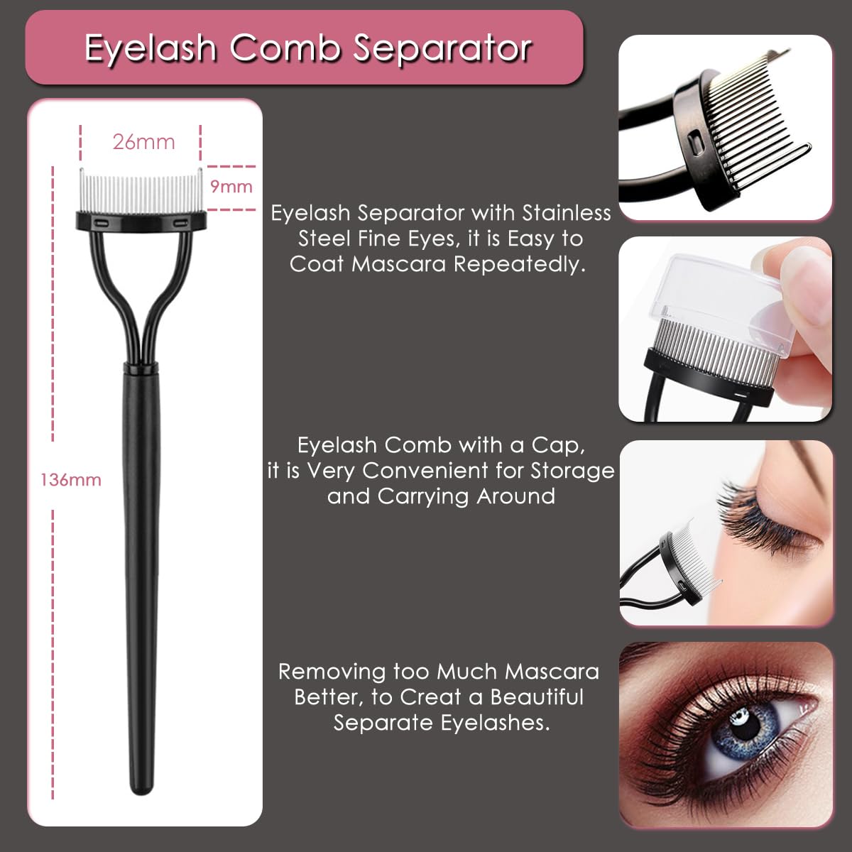 KINGMAS 5pcs Eye Makeup Tools Set - Eyebrow Brush, Eyeliner Brush, Lash Separator, Comb, Spoolie - Plastic, A Variant, Model E-JM7719