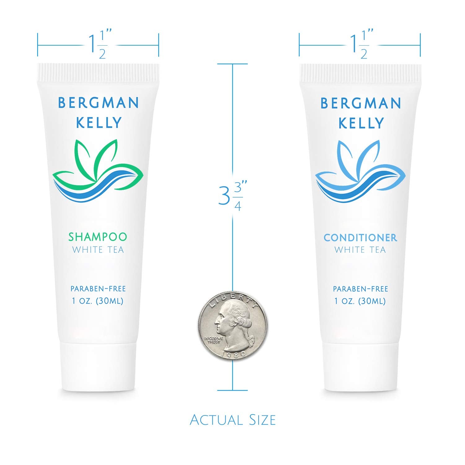 Bergman Kelly Travel Shampoo And Conditioner Set (1 Fl Oz, 100 Pieces, White Tea), Delight Your Guests With A Revitalizing And R