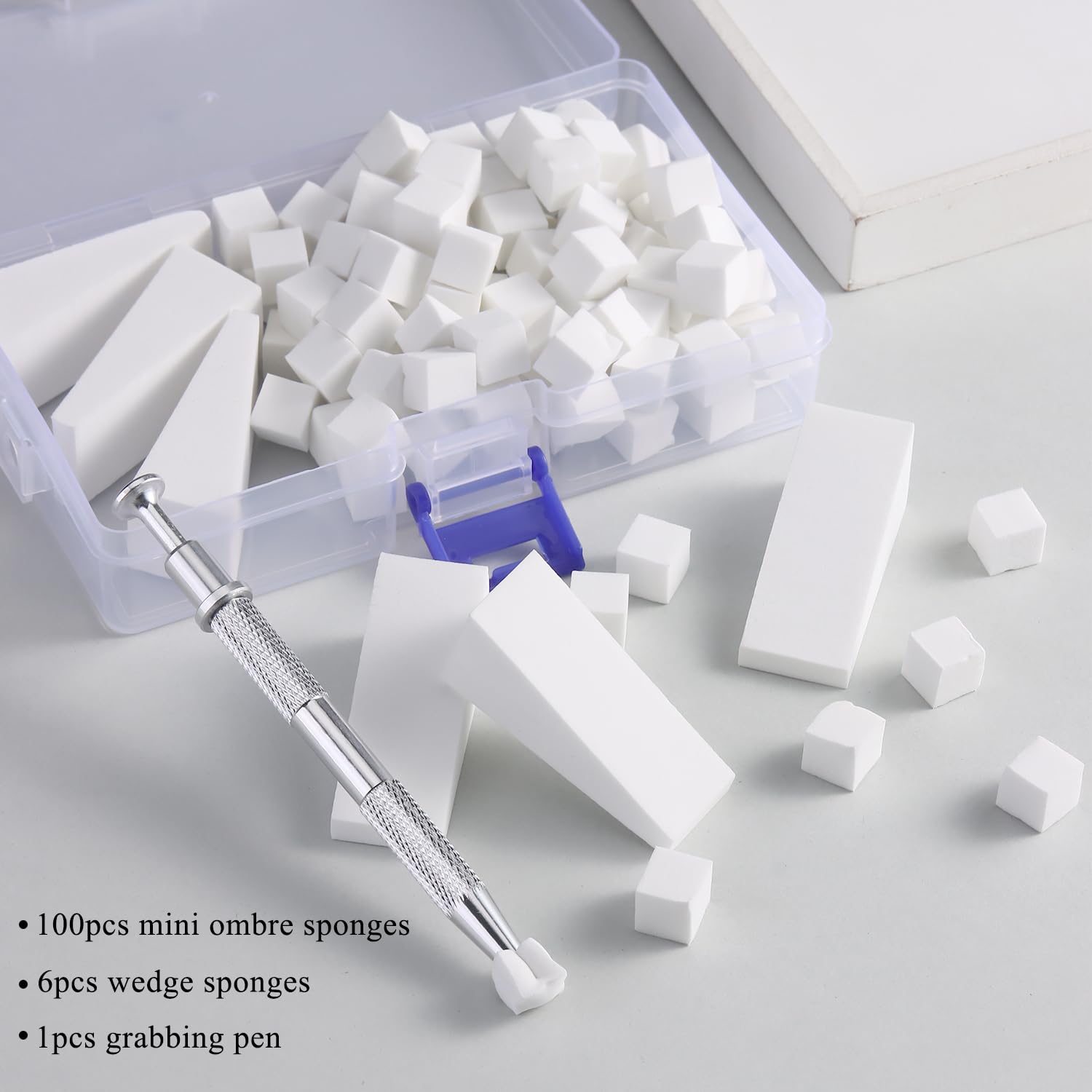 Fcozpjk 100Pcs Soft Nail Sponges for Ombre, Gradient Effect White Nail Art Sponges With Grabbing Pen 6Pcs Wedge Sponges Aura Nai