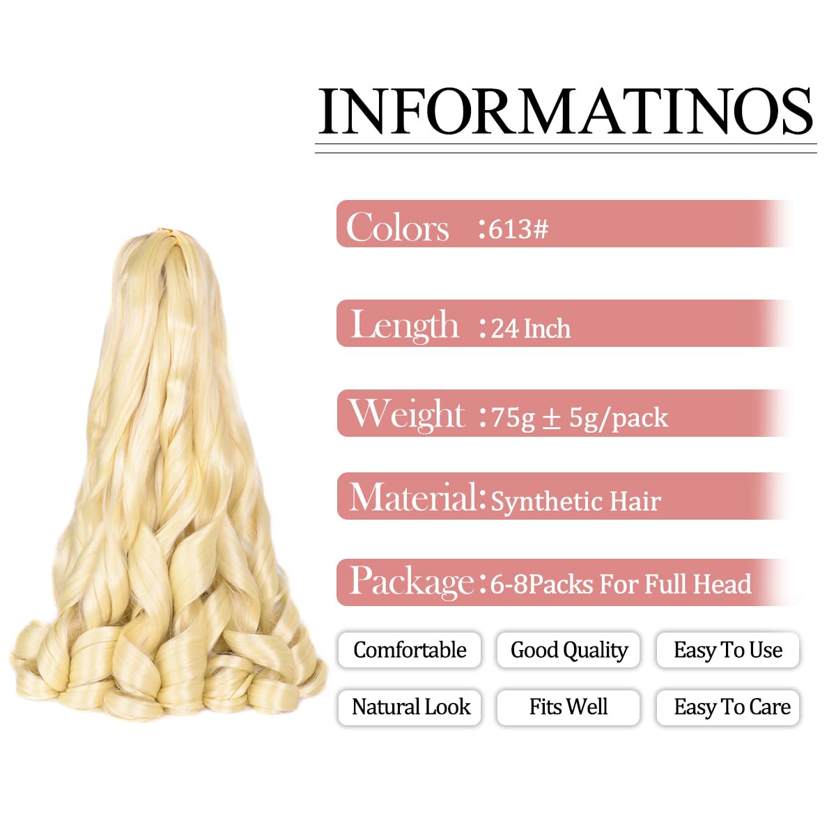 French Curly Brading Hair #613 Synthetic Bouncy Braiding Hair Extensions 75G/Pack French Curly Crochet Hair Extensions 24Inch (#