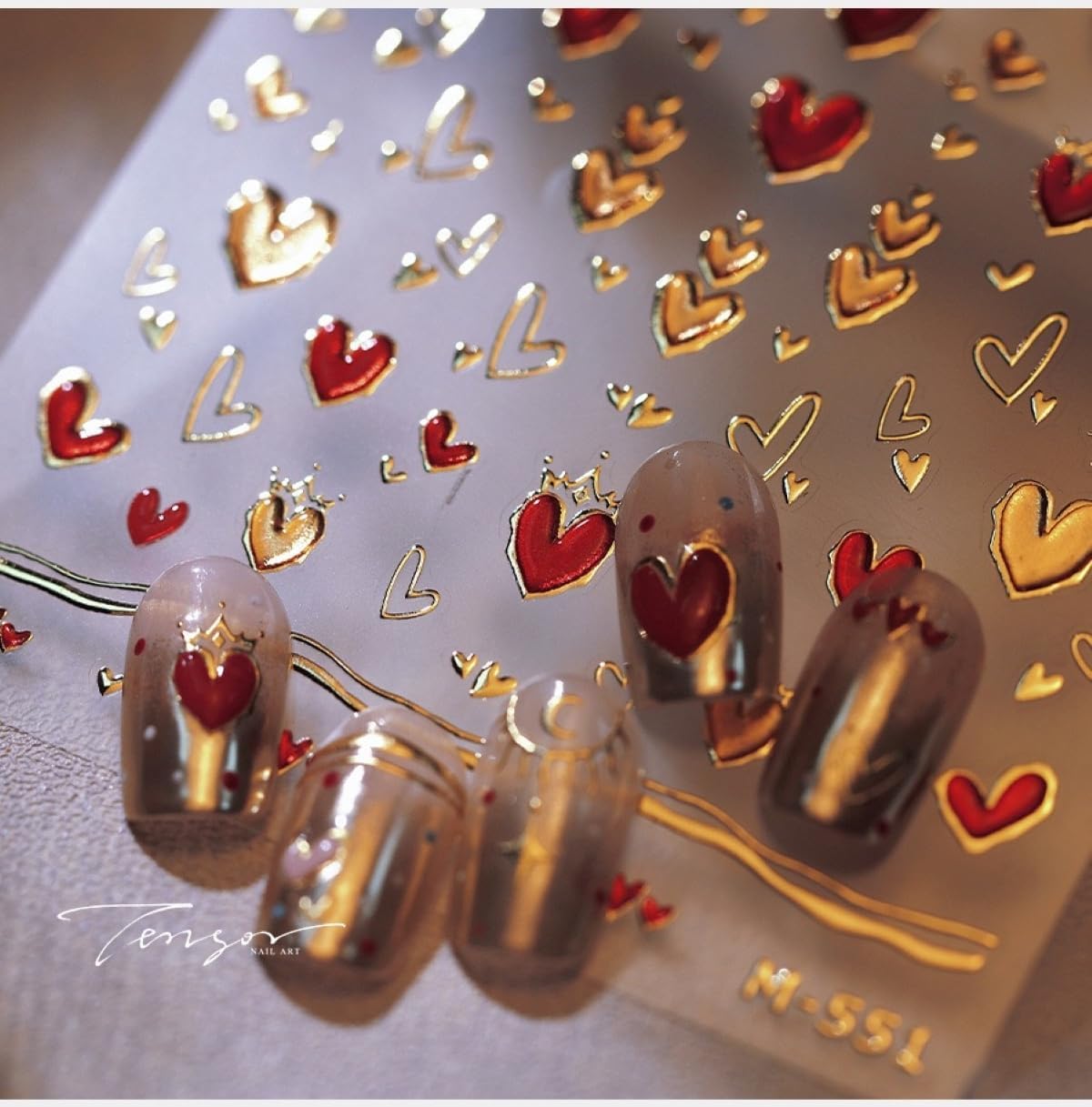 5D Embossed Heart Nail Stickers For Nail Art,Valentines Day Nail Art Stickers Heart Nail Decals With Adhesive Glue Stickers Luxu