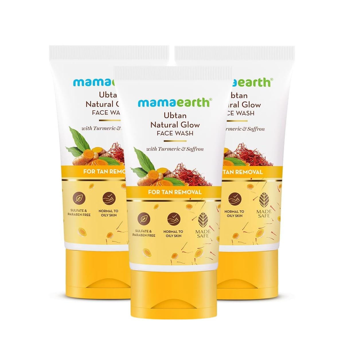 Mamaearth Ubtan Natural Face Wash For All Skin Type With Turmeric & Saffron For Tan Removal 150 Ml (Pack Of 3)