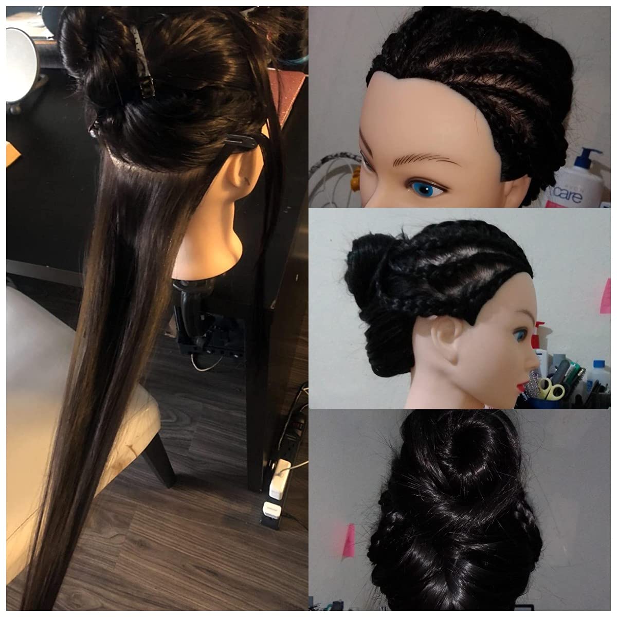 headdoll Mannequin Head for Hair Styling, Jet Black, 1 Count, Training Head with Long Fiber Hair for Cosmetology Practice
