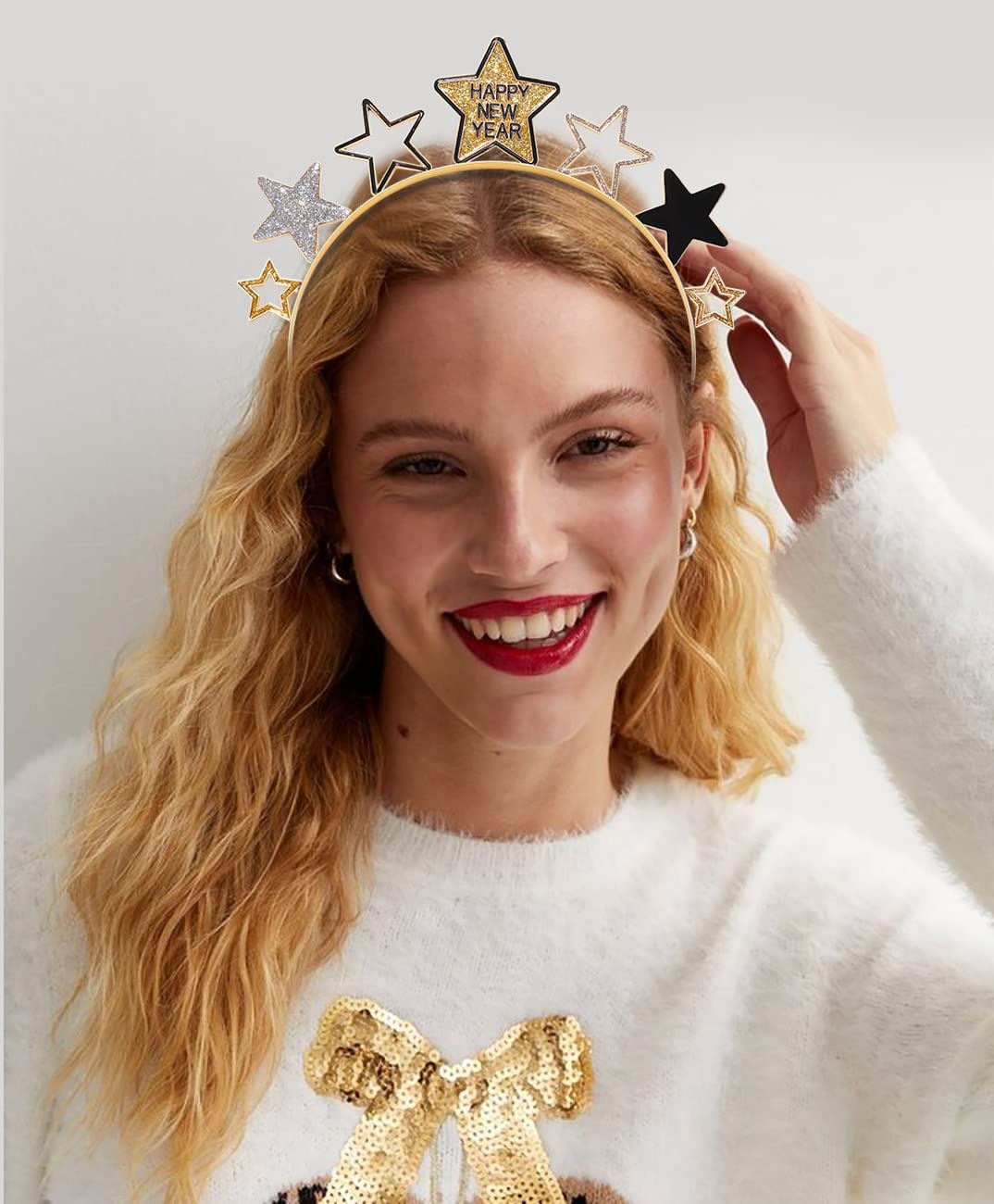 Heidkrueger Happy New Year Headband Glitter Gold Star Headbands Black And Gold Hat Tiara Hairbands For Women New Years Eve Party